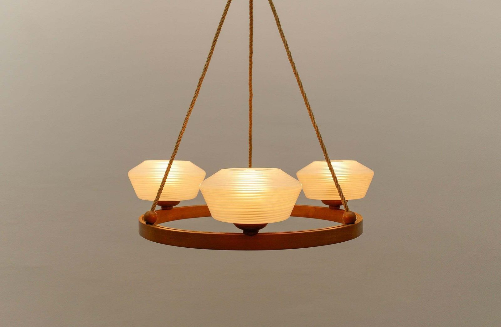 photo buy Lovely Round Plywood Scandinavian Mid Century Modern Ceiling Lamp, 1950s