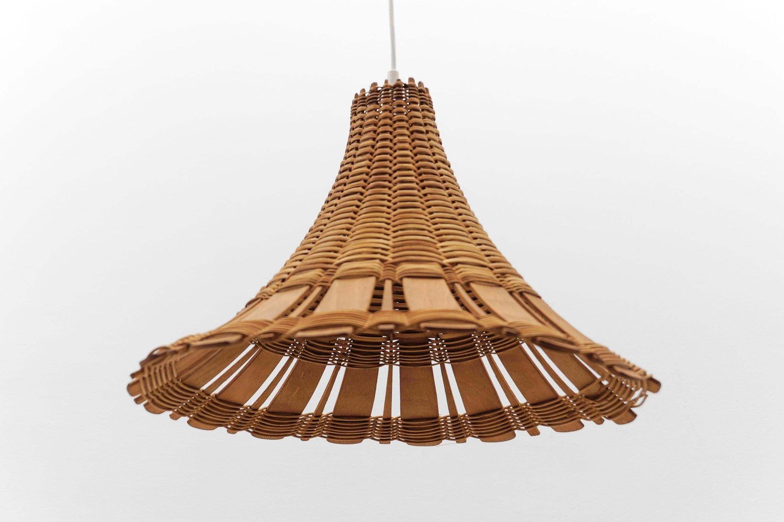 Lovely Mid Century Modern Rattan Wicker And Wood Pendant Lamp, 1960s Italy photo buy