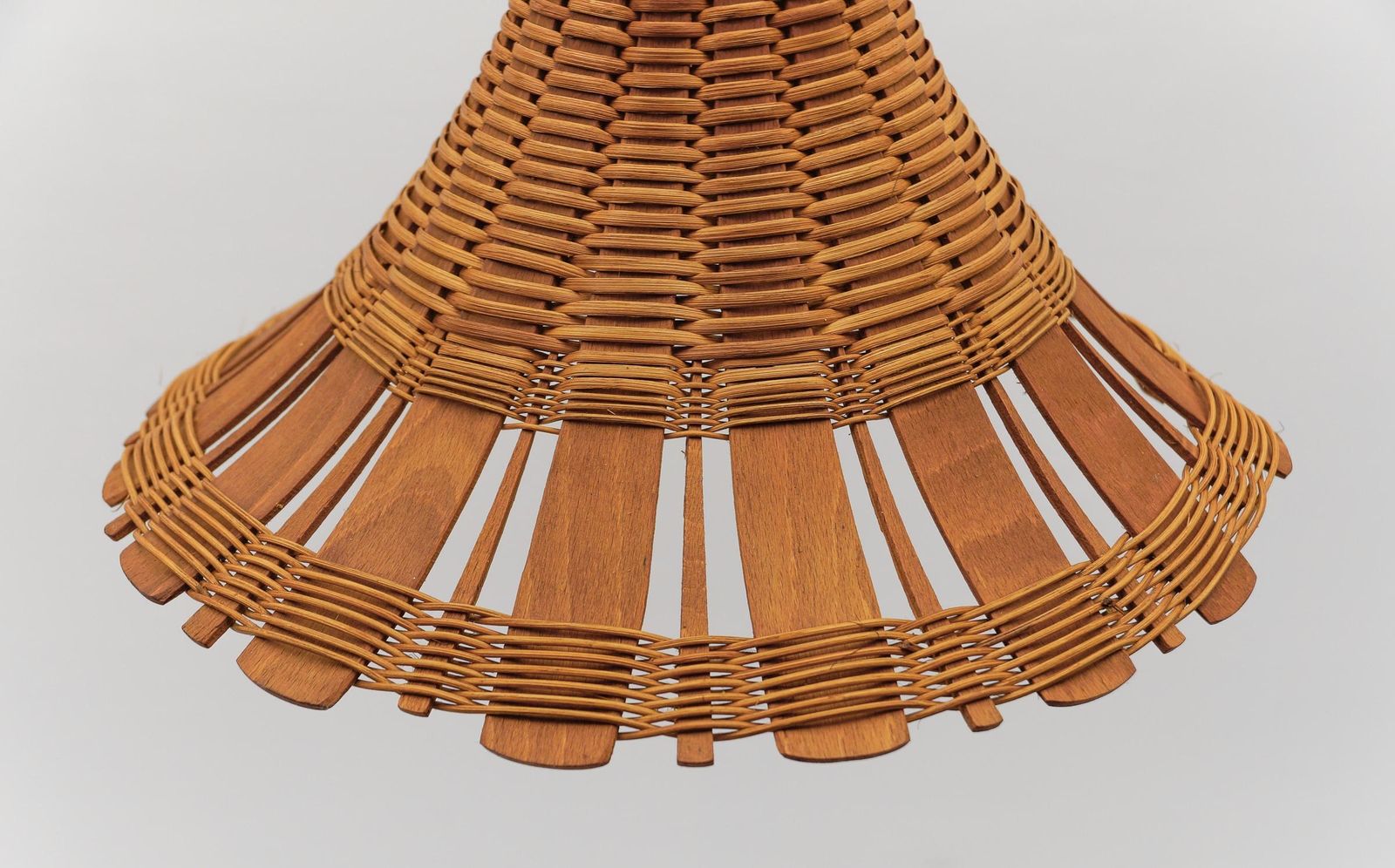 photo furniture Lovely Mid Century Modern Rattan Wicker And Wood Pendant Lamp, 1960s Italy
