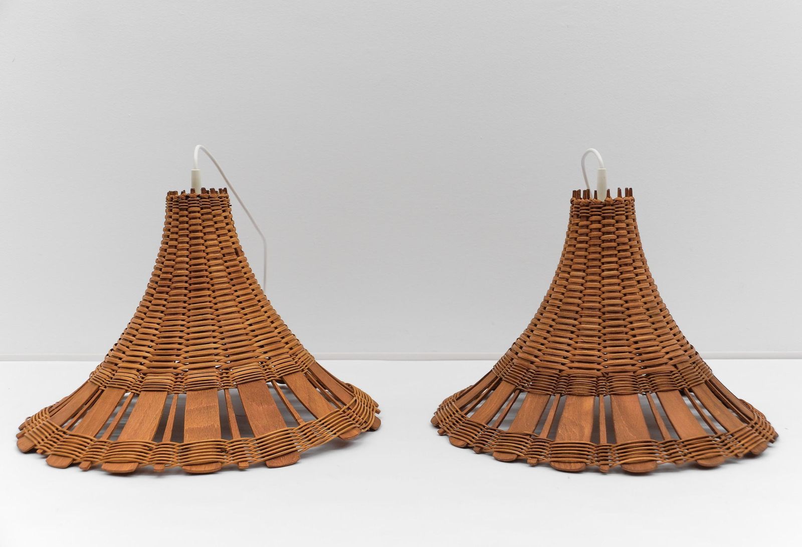 1158.0 Lovely Mid Century Modern Rattan Wicker And Wood Pendant Lamp, 1960s Italy photo