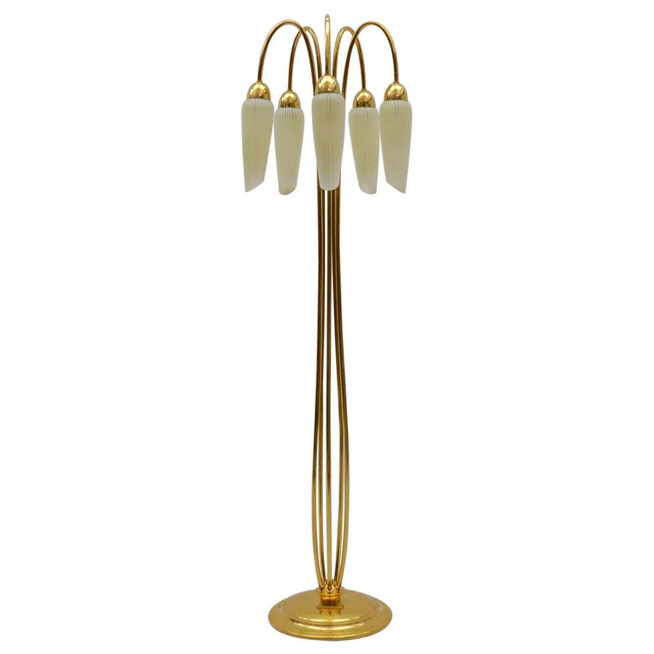 Very Rare Mid Century Modern Floor Lamp With Five Glass Shades, 1950s Italy