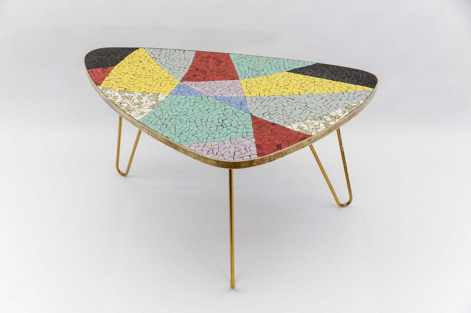 Colorful Mosaic And Brass Coffee Table, 1950s Italy photo vinterior