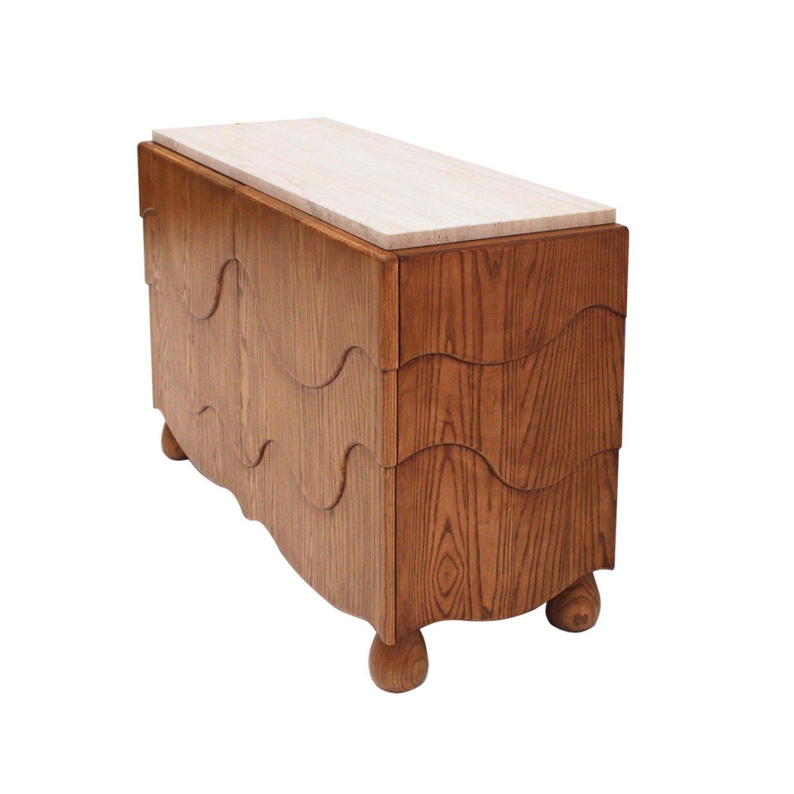 Pair Of Oak Wood Sideboards With Travertine Top. Italian Contemporary Design photo for sale