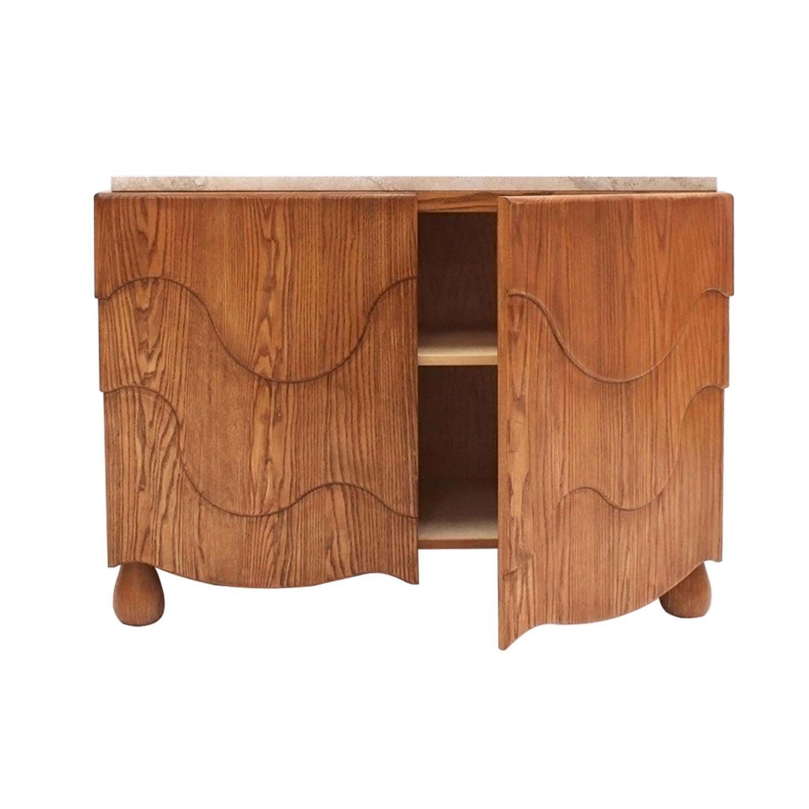 Pair Of Oak Wood Sideboards With Travertine Top. Italian Contemporary Design photo vintage