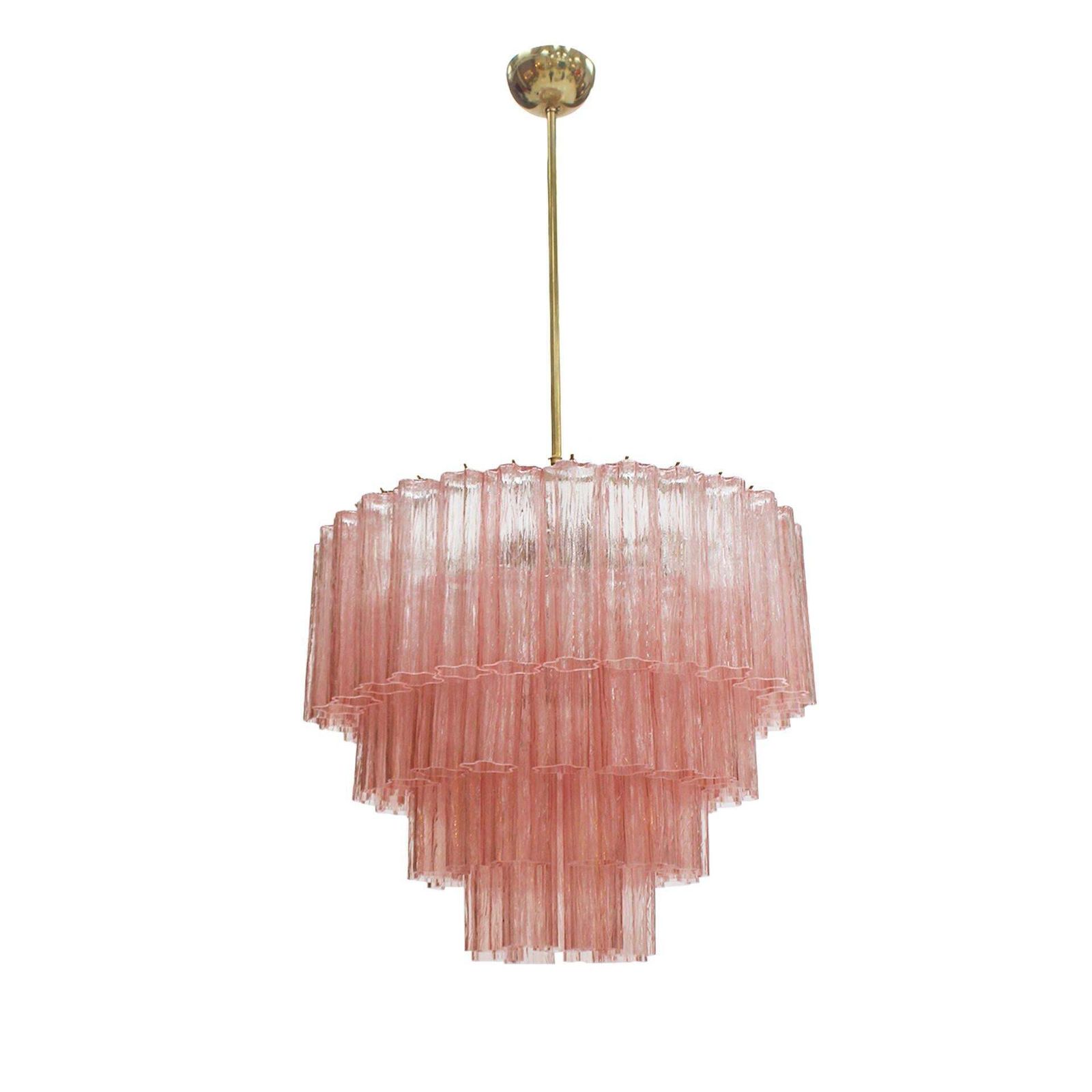 Cascada Suspension Lamp Handcrafted Pink Murano Glass And Brass, Italy photo furniture