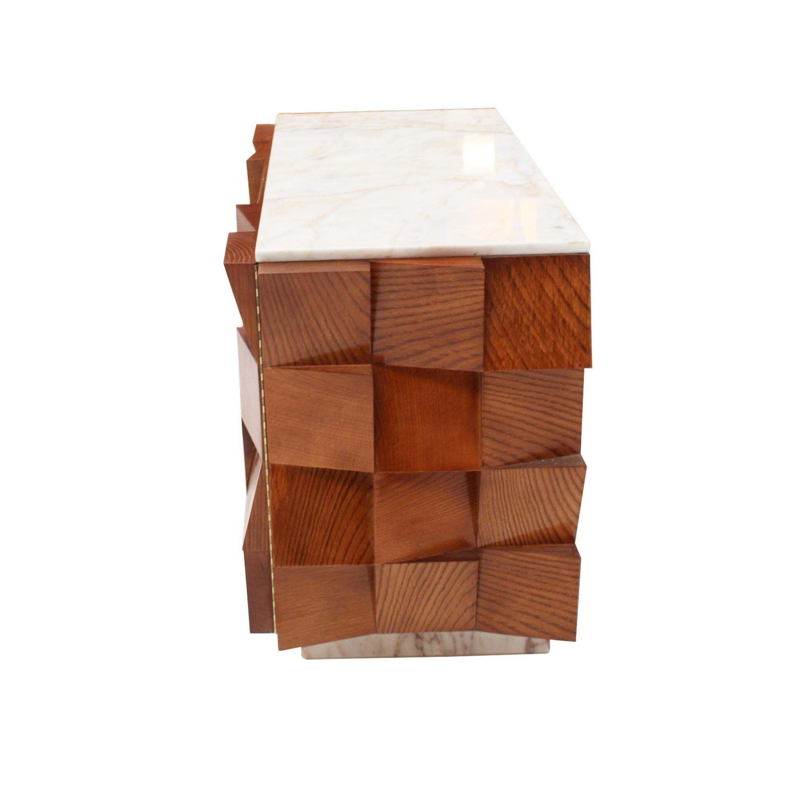 Contemporary Modern Pair Of Sideboards In Wood And Siena Marble Top, Italy photo Furniture
