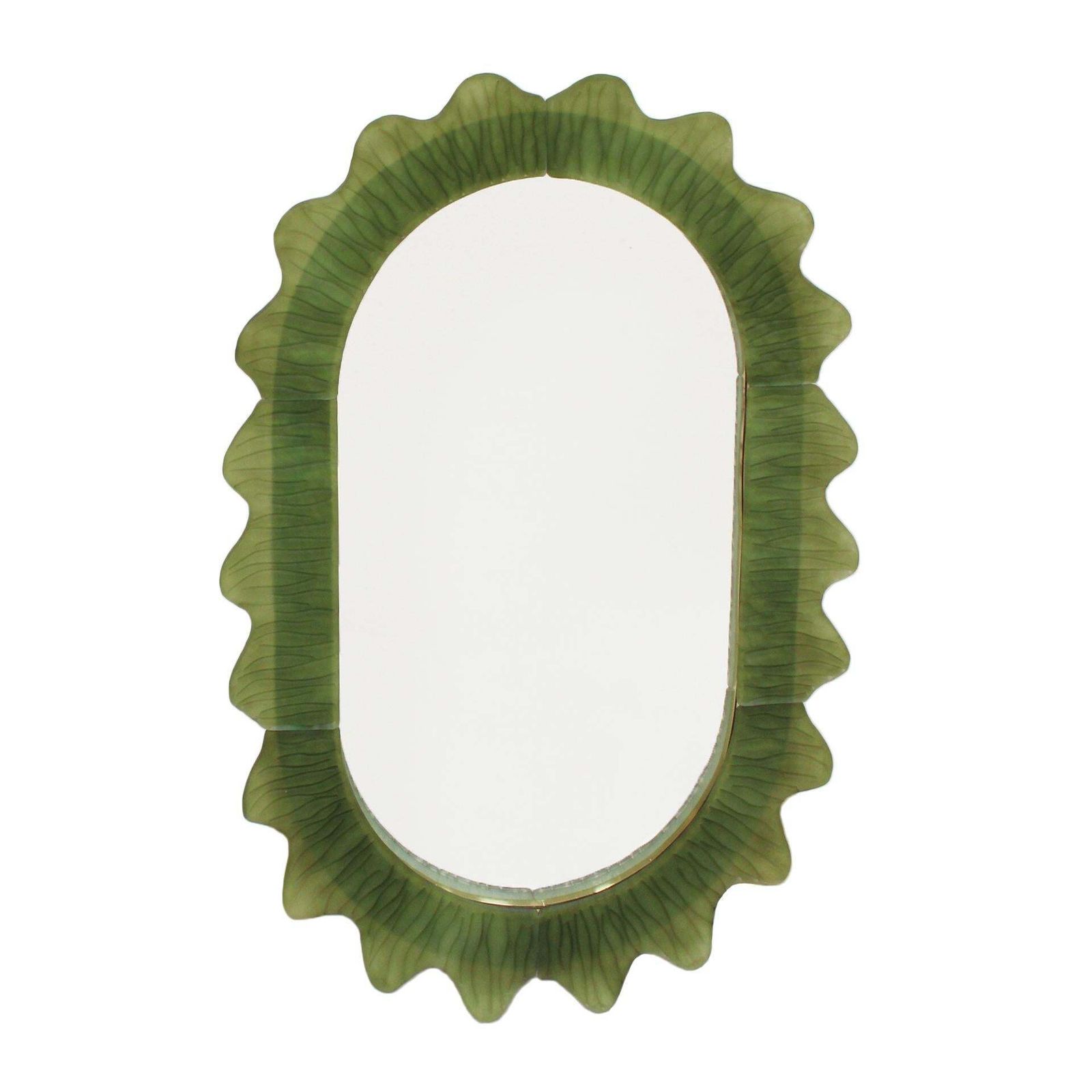Organic Shaped Green Italian Mirror Made Of Murano Glass And Brass photo furniture