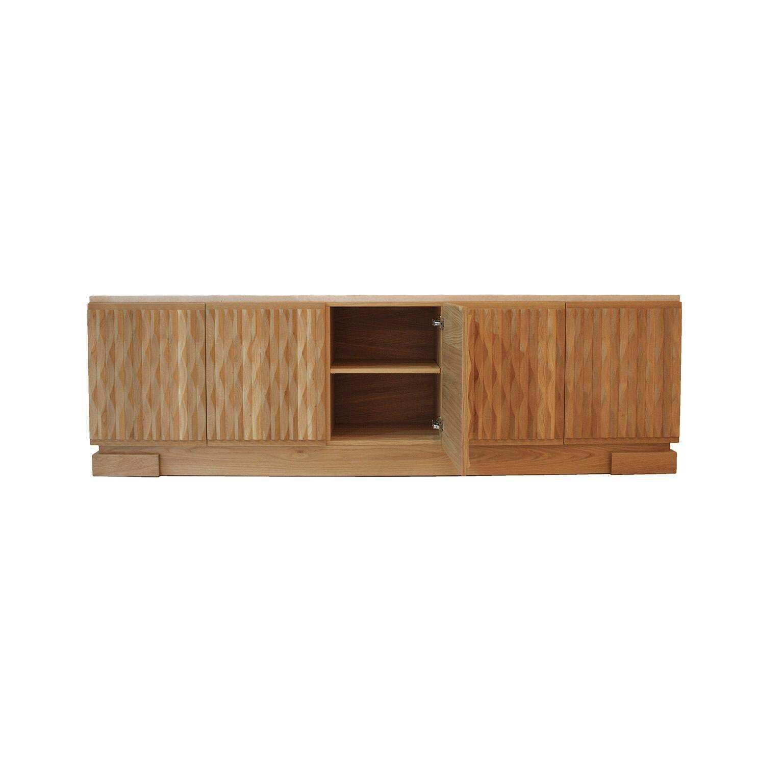 Italian Oak Wood Sideboard With Hand Carved Patterns And Travertine Marble Top photo furniture