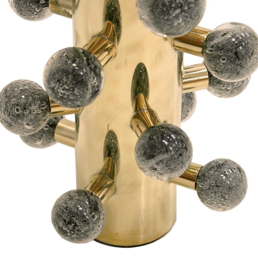Mid Century Style Grey Murano Glass And Brass Italian Table Lamps photo vinterior