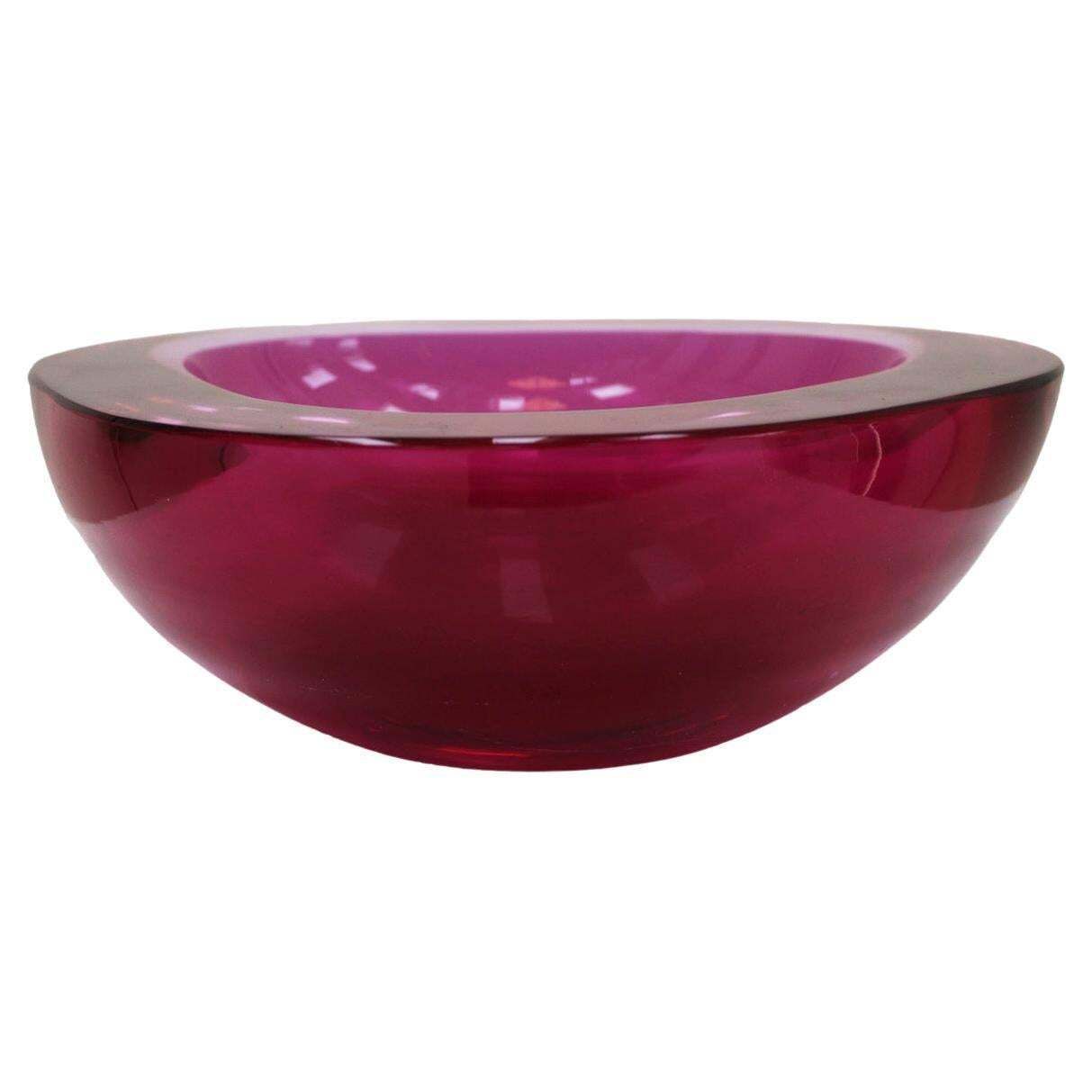 Mid Century Modern Pink Sommerso Murano Glass Bowl By Flavio Poli 1950
