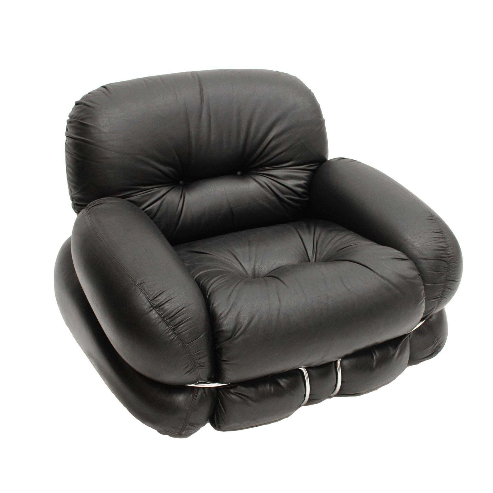 Italian Pair Of Okay Armchairs By Adriano Piazzesi With Black Leather And Steel photo furniture