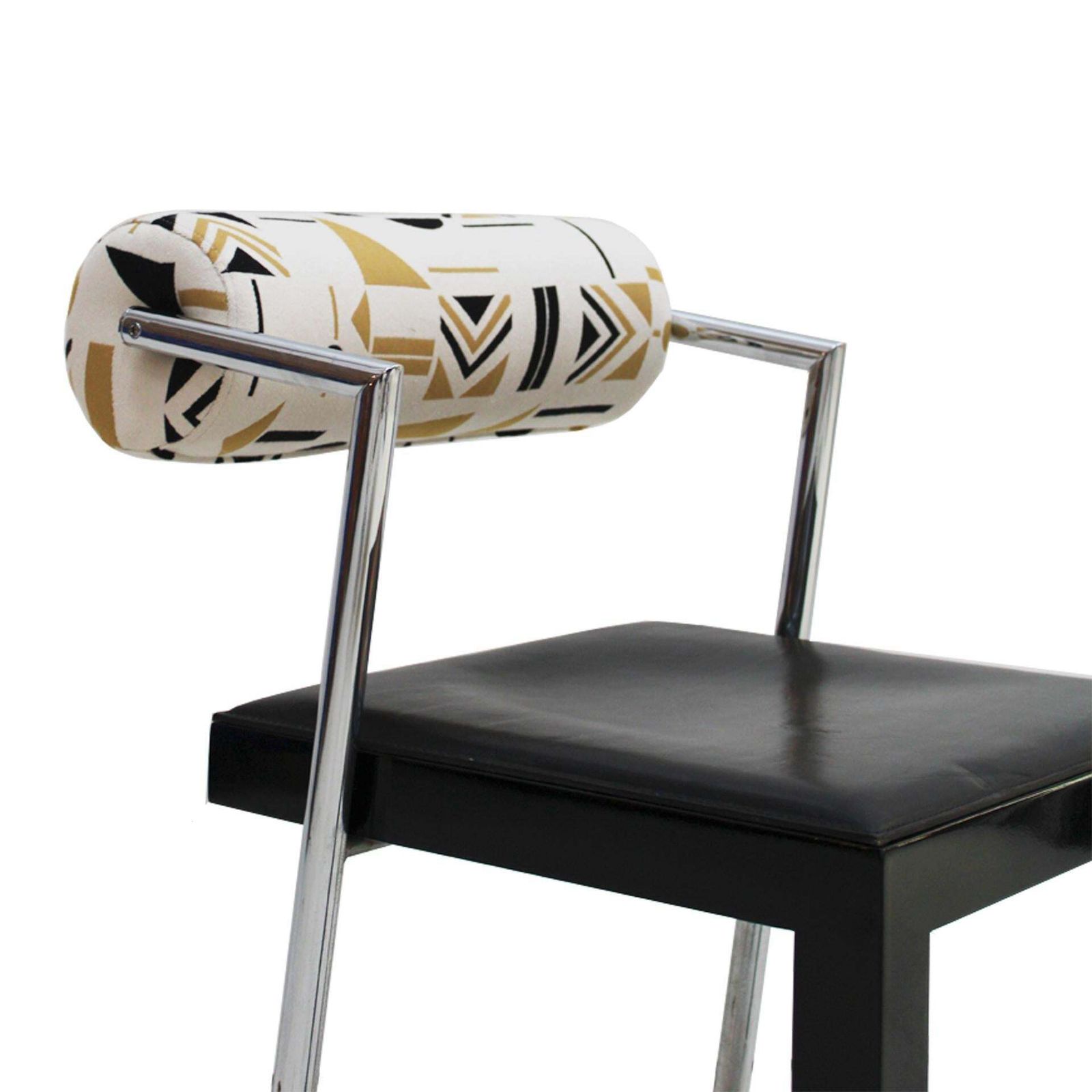 Set Of Four Italian Chairs Edited By Saporiti. Jacquard Back And Leather Seat photo vinterior