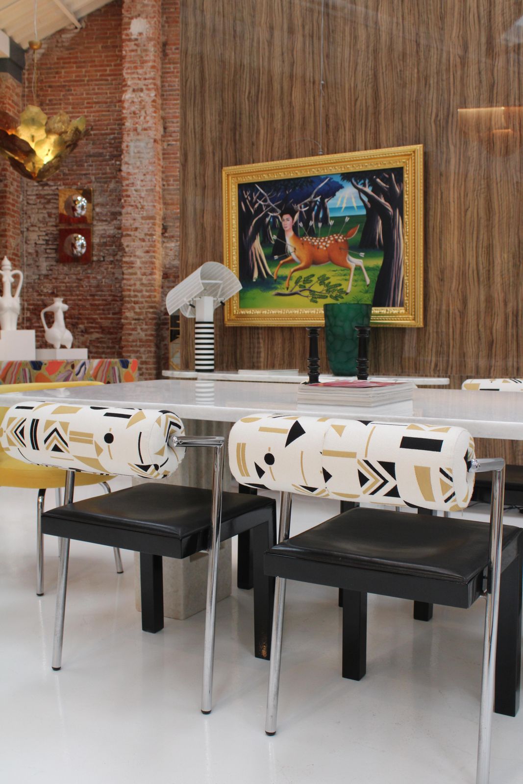 Furniture Set Of Four Italian Chairs Edited By Saporiti. Jacquard Back And Leather Seat photo