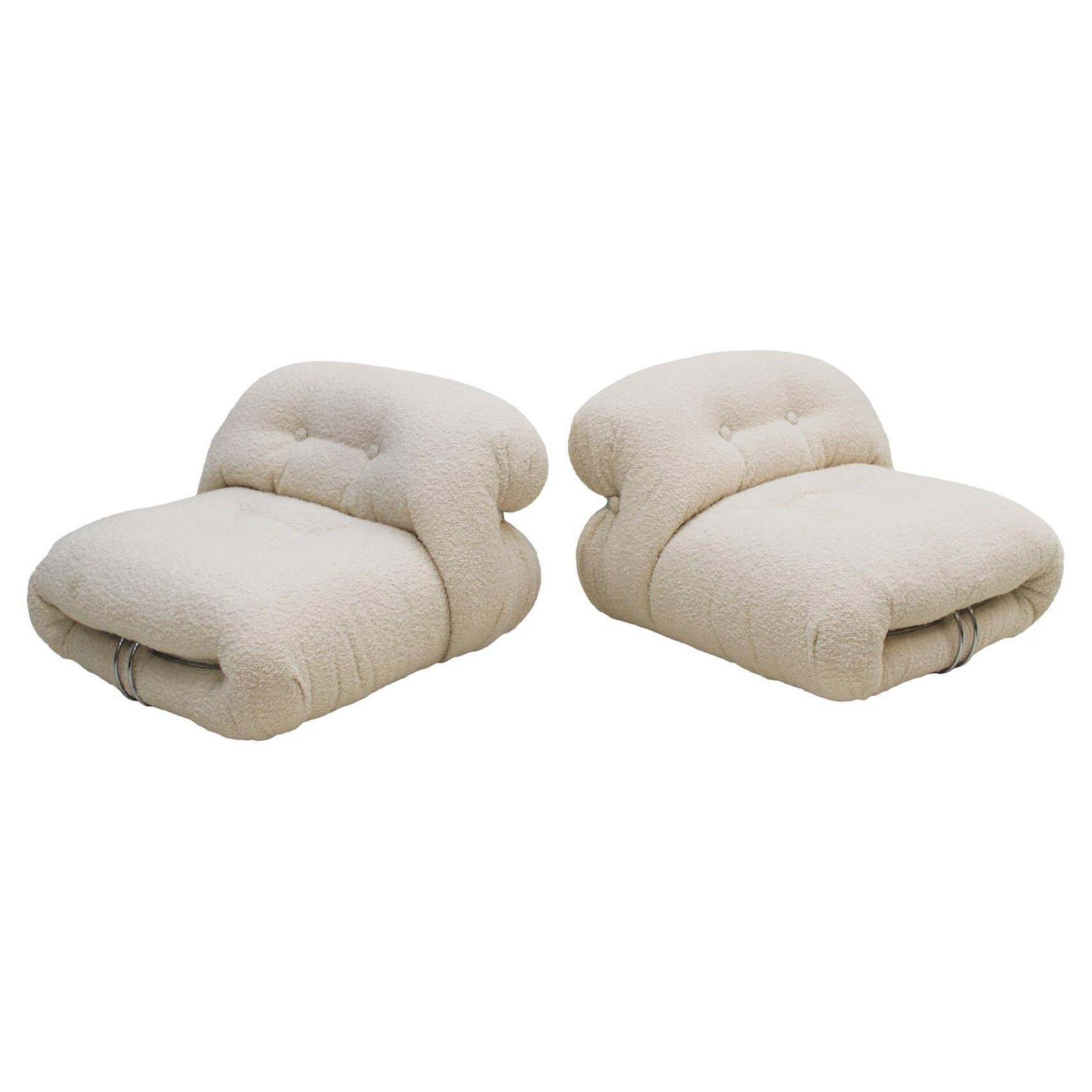 Mid Century White Wool "Soriana" Armchairs By Tobia Scarpa Edited By Cassina