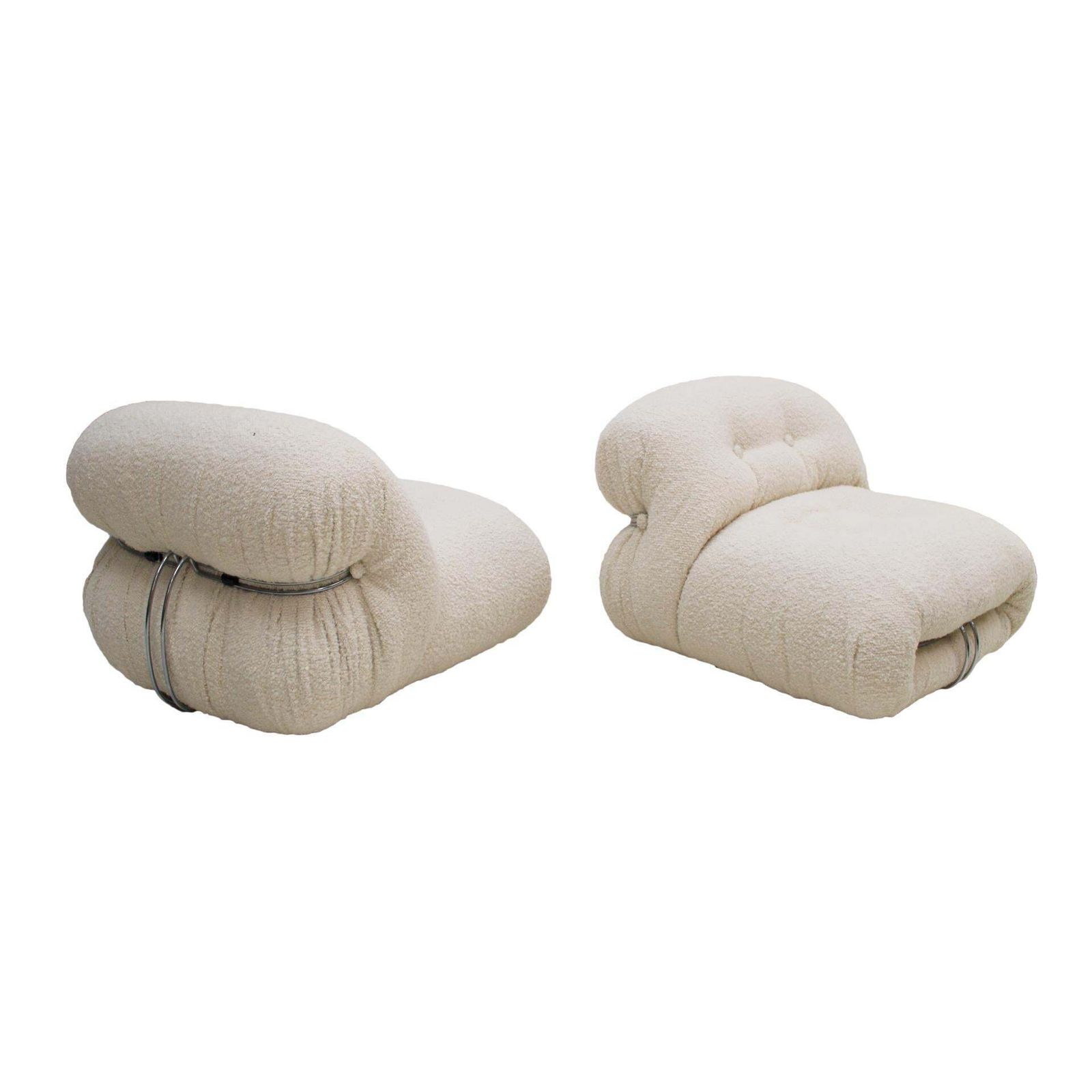 Mid Century White Wool "Soriana" Armchairs By Tobia Scarpa Edited By Cassina photo furniture