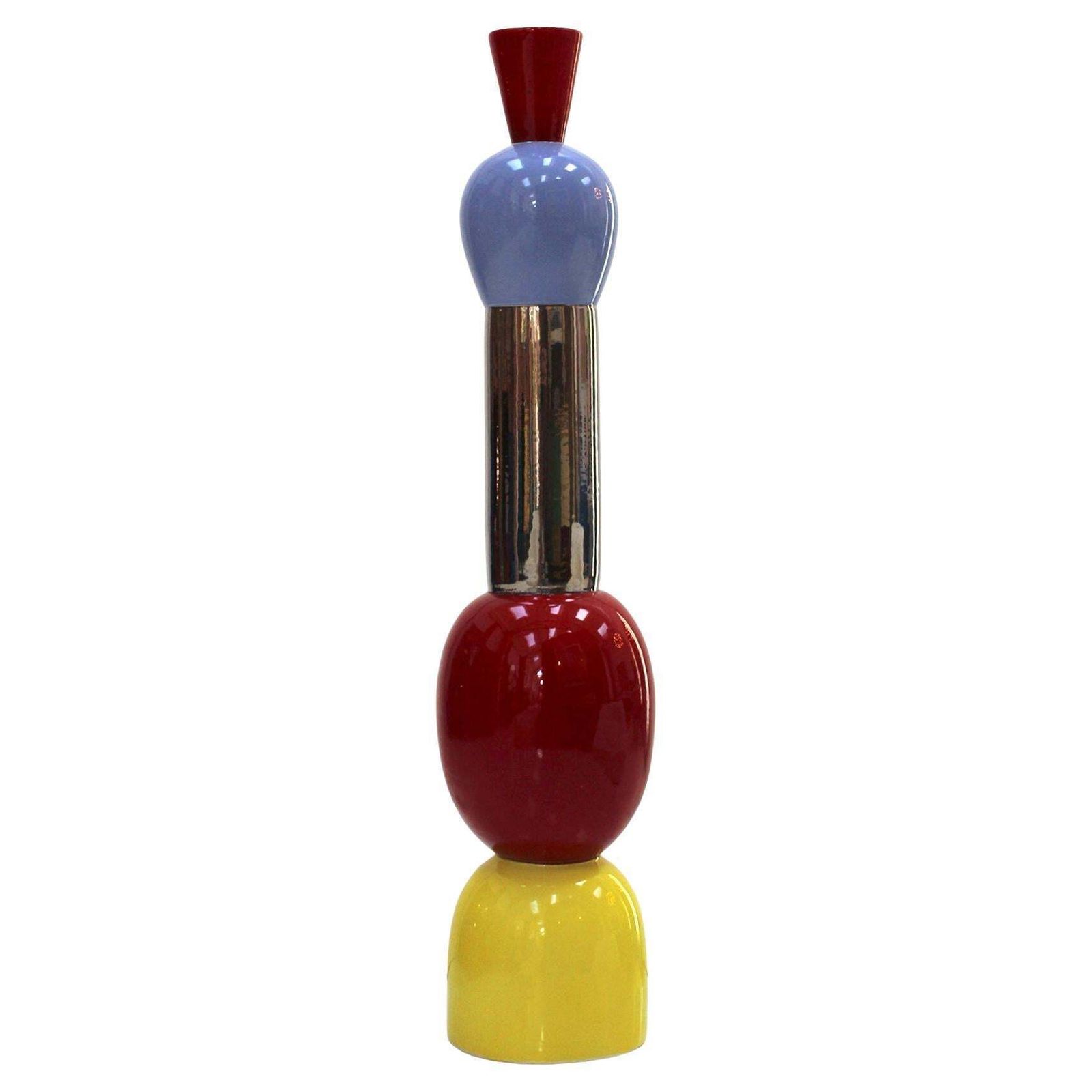 Alessandro Mendini Contemporary Red, Yellow And Blue Ceramic Italian Totem