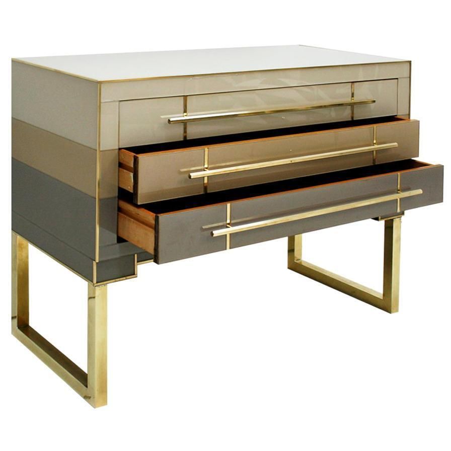 Mid Century Modern Style Murano Glass And Brass Pair Of Italian Commodes photo vinterior