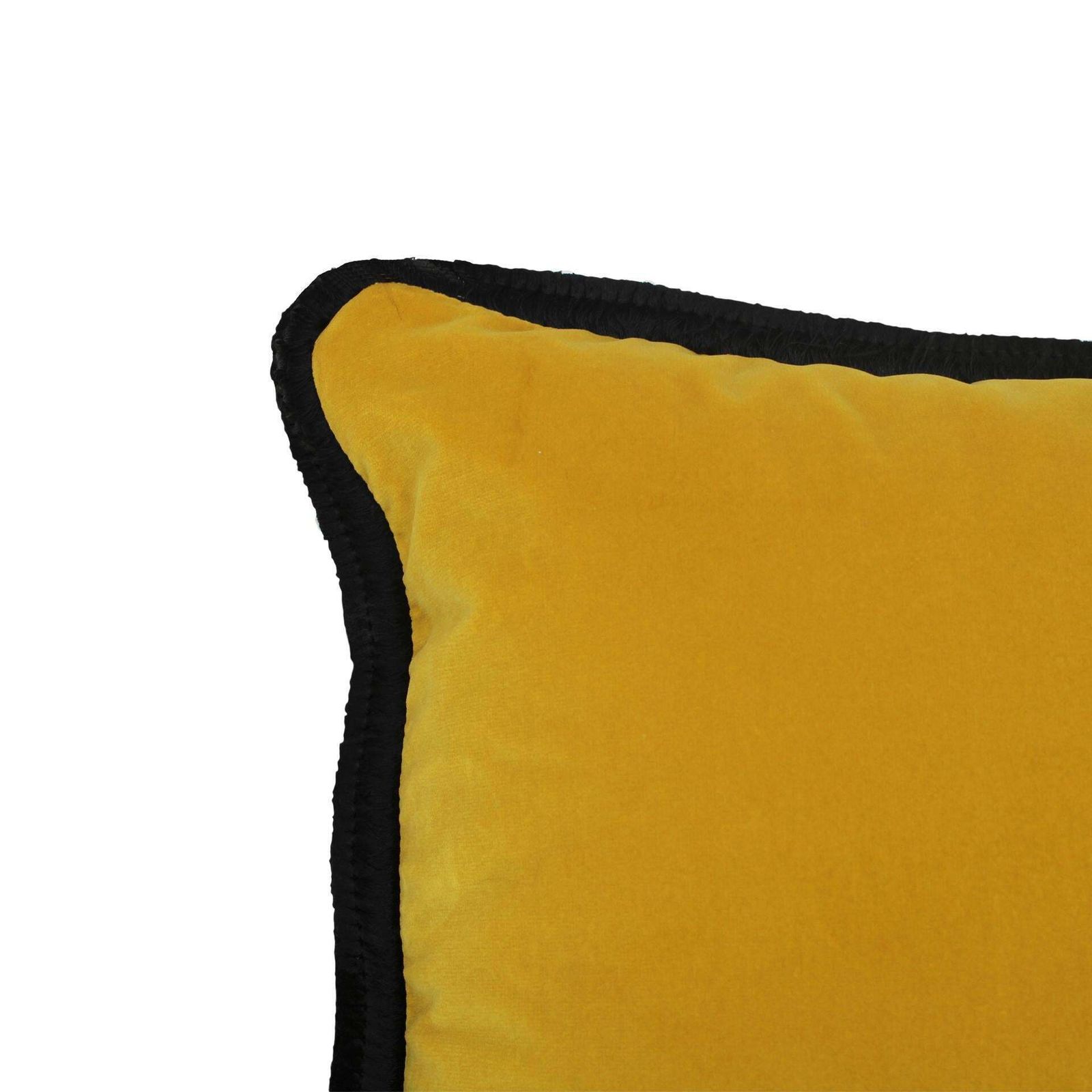 Yellow Velvet Cushion In Cotton With Double Tinsel Trim And Linen Back photo for sale