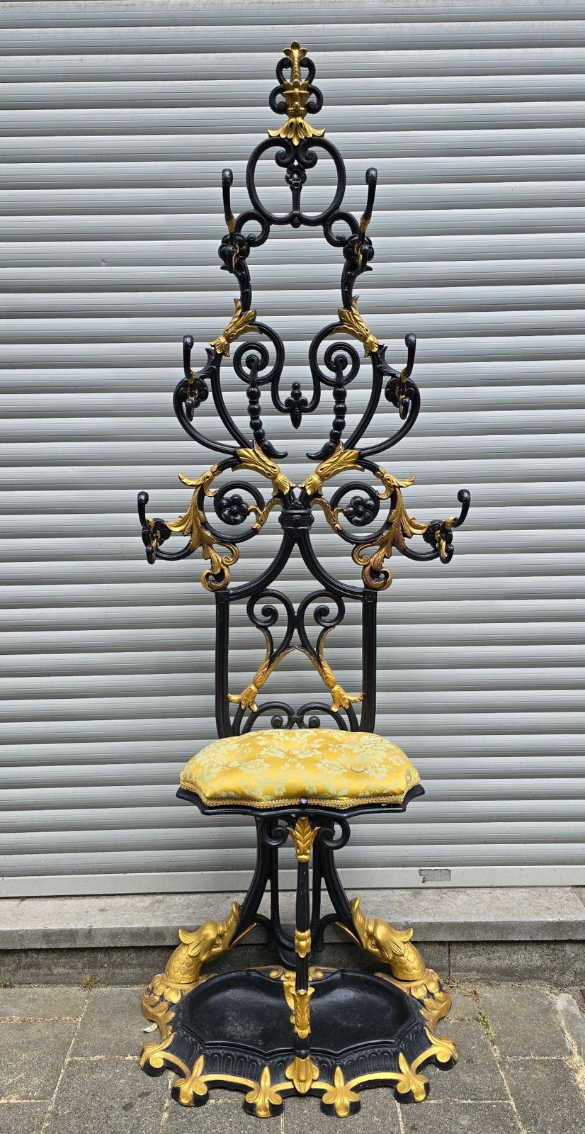 photo for sale 19th Century French Cast Iron Hall Stand With Gilded Accents