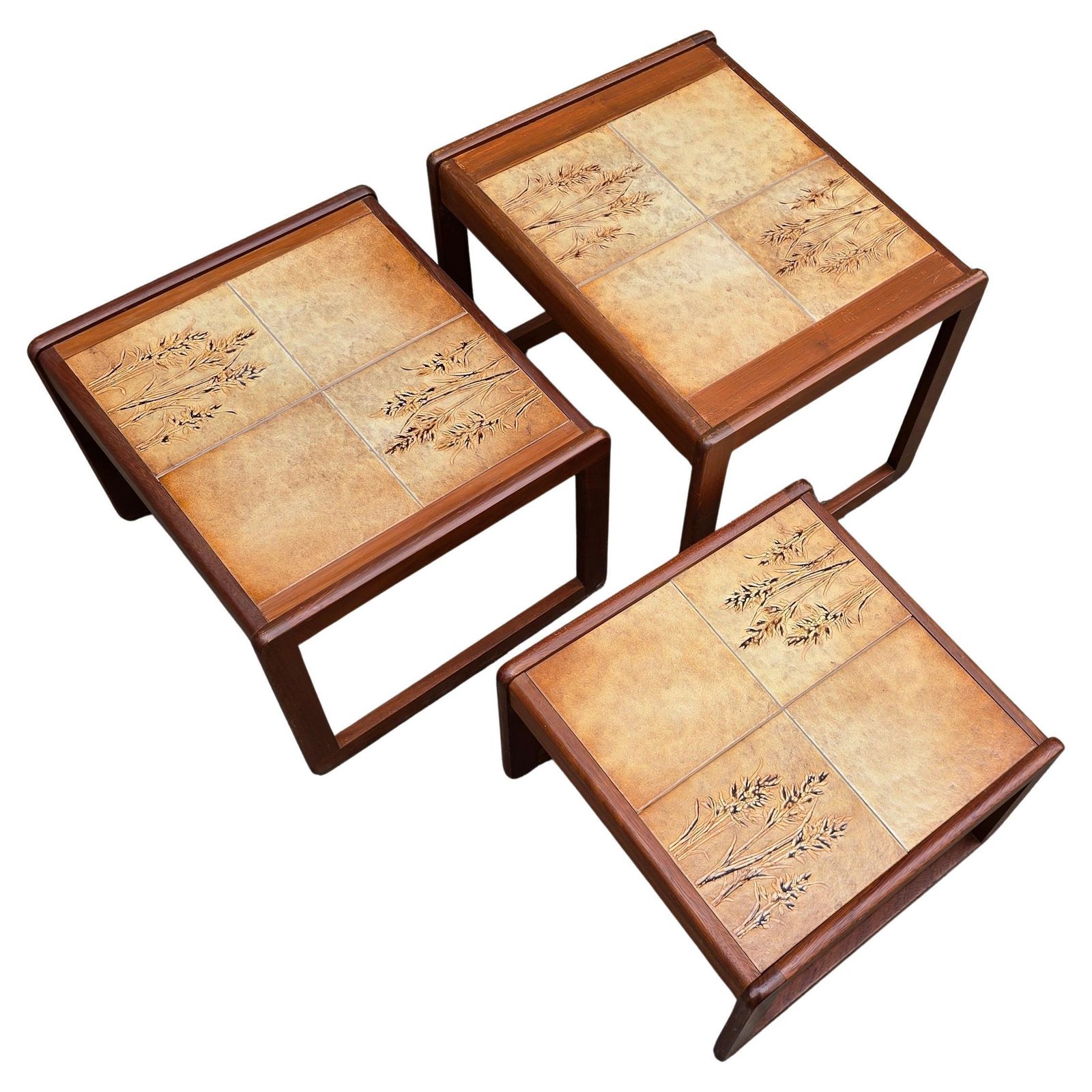 Set Of 3 French Mid Century Nesting Tables With Ceramic Tile Tops, 1960s photo furniture