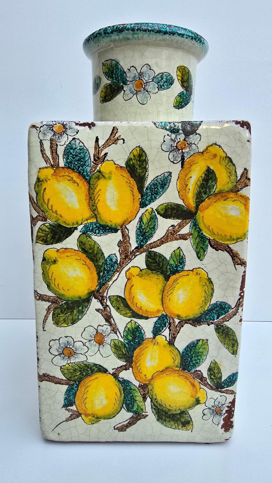 Hand Painted Italian Terracotta Vase With Lemons And Blossoms photo furniture