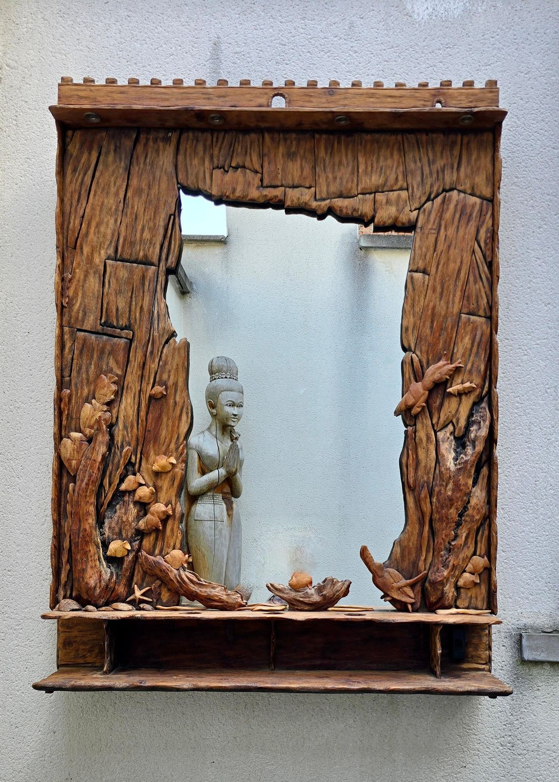 Hand Carved Wooden Mirror With Ocean Motifs photo for sale