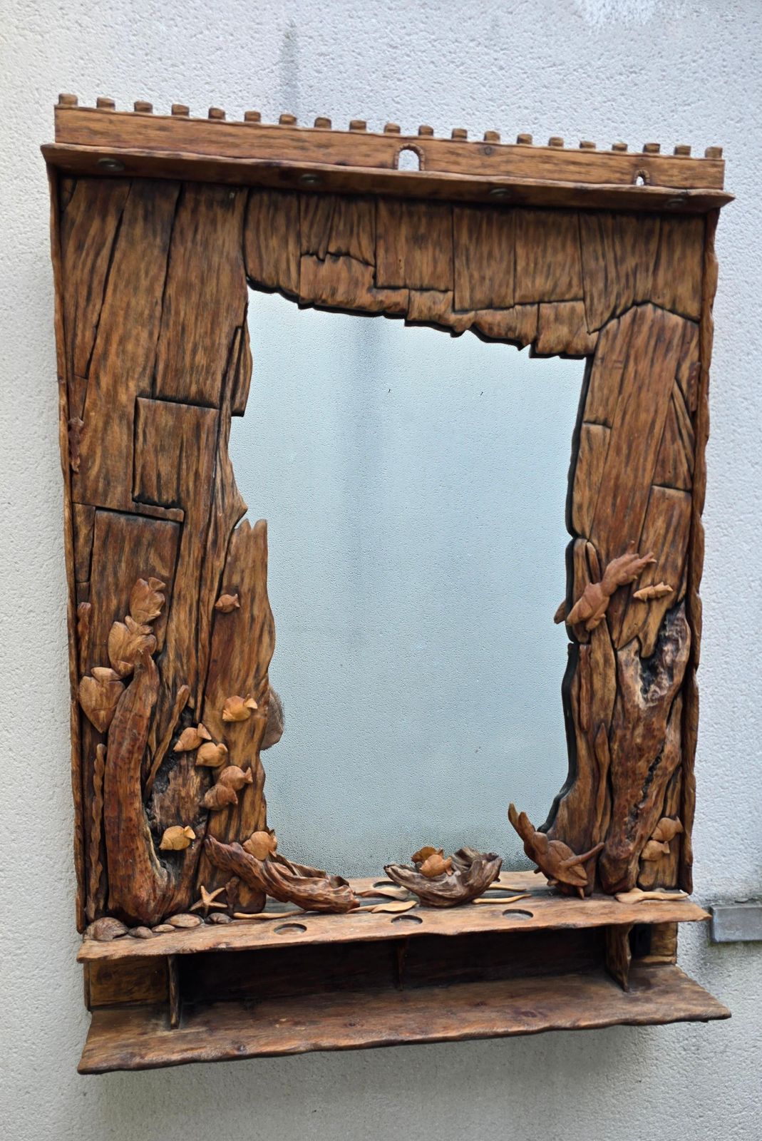 Hand Carved Wooden Mirror With Ocean Motifs photo 2745.0
