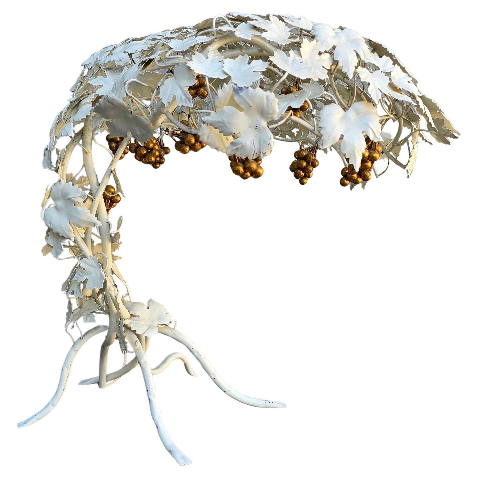 Hand Painted Metal Grapevine Table Lamp In Hollywood Regency / Art Nouveau Style