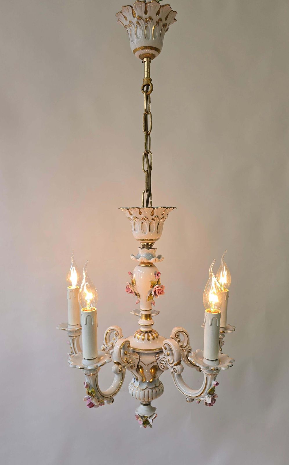 Elegant Italian Mangani Porcelain Chandelier – 5 Light, 1970s photo buy