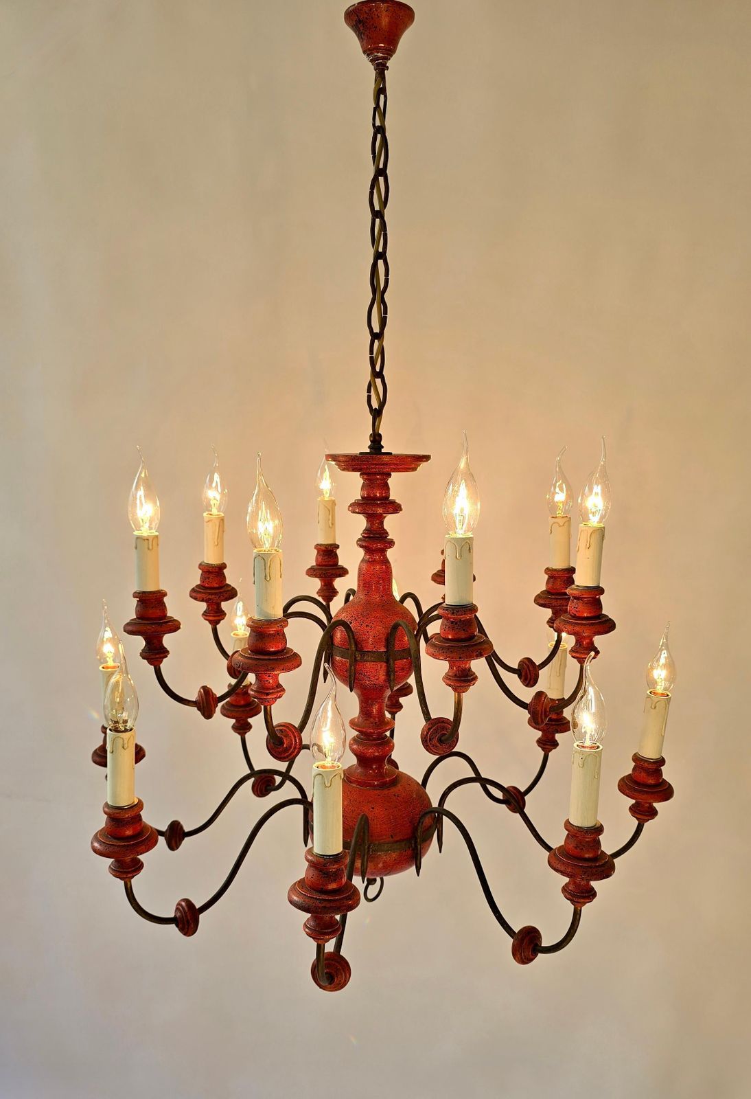 Beautiful Wooden & Iron Chandelier With 16 Arms – Unique Red Finish photo furniture