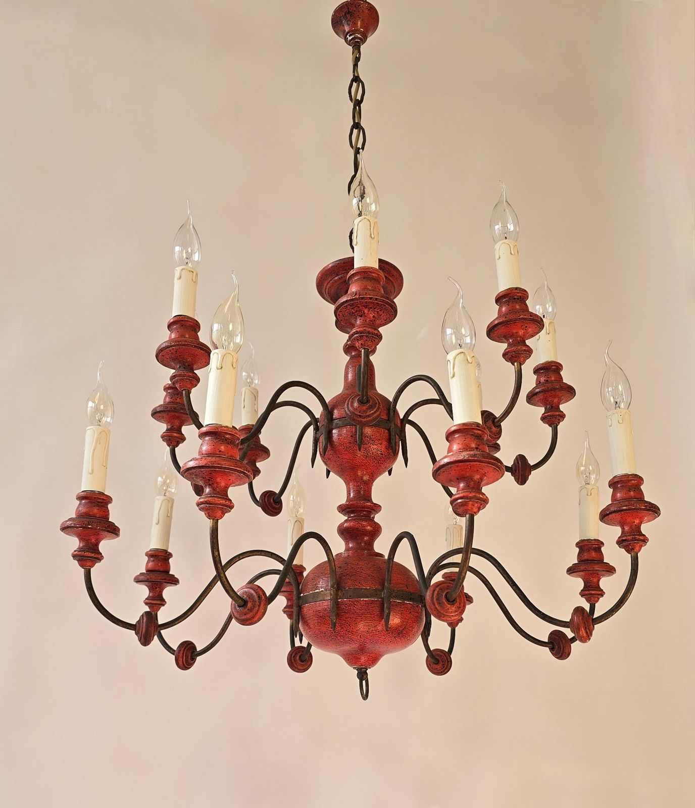Beautiful Wooden & Iron Chandelier With 16 Arms – Unique Red Finish photo buy