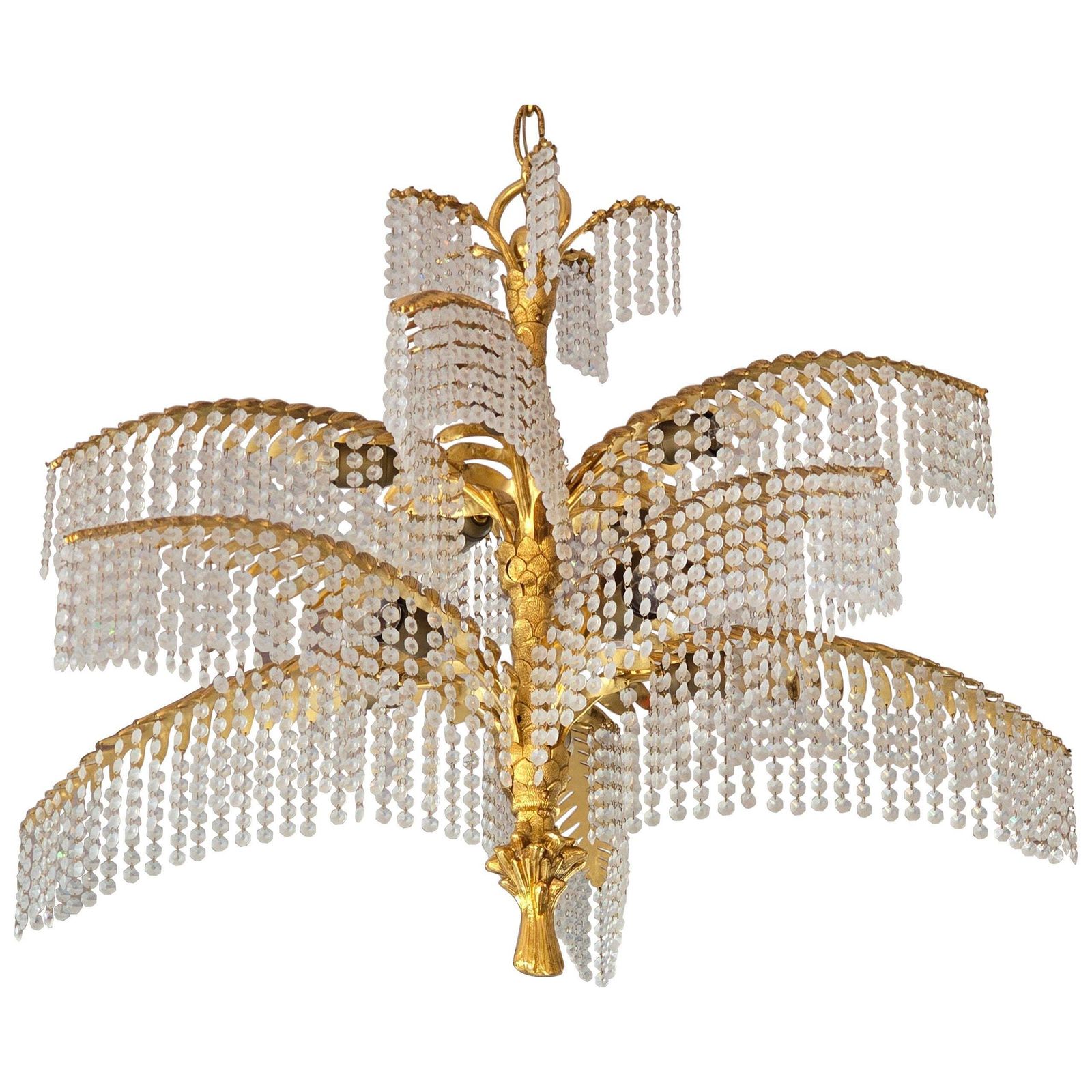 A Hollywood Regency French Palm Tree Gilt Bronze And Crystal Chandelier