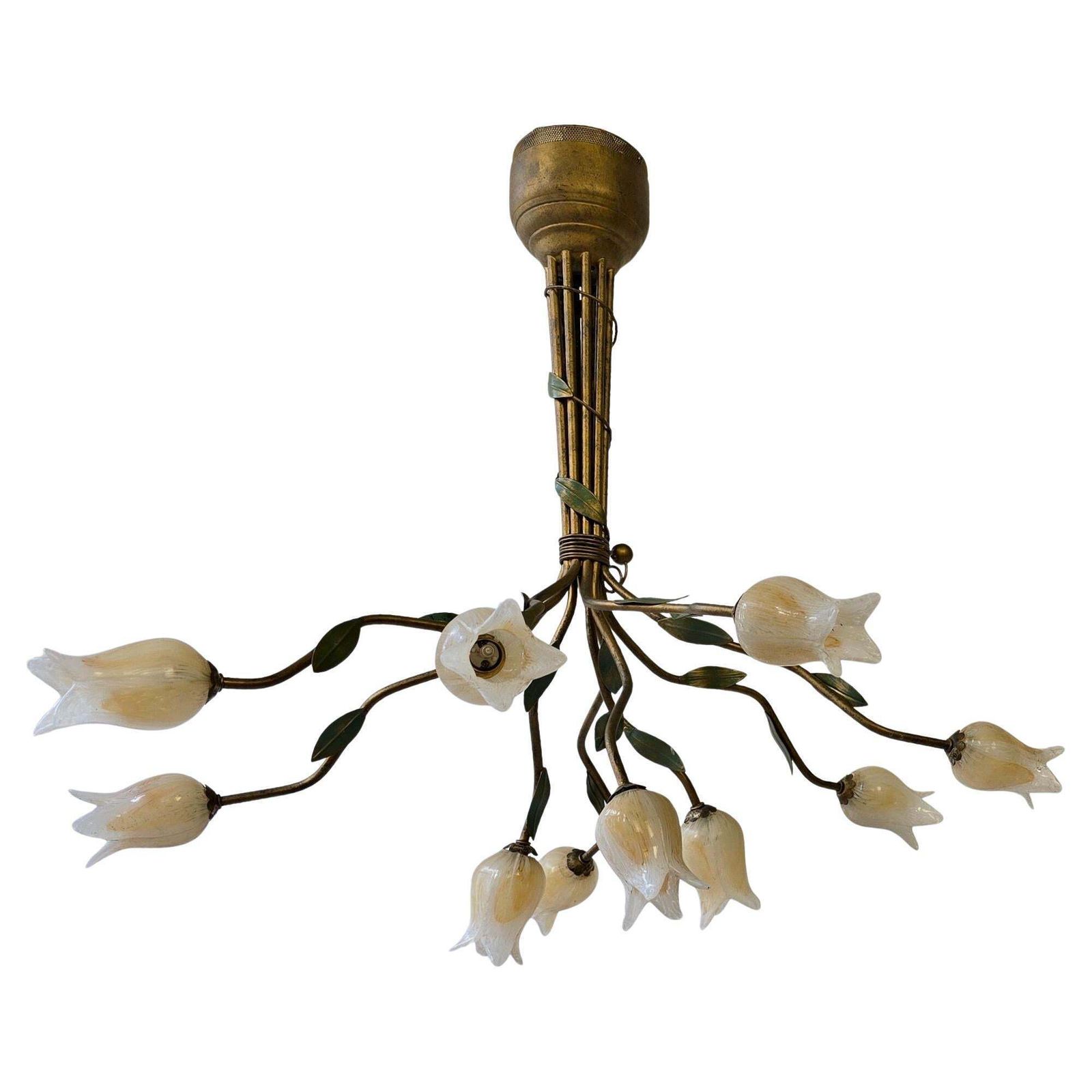 Two  Chandelier Pendant Lamp In Florentine Style With Glass Tulips Design