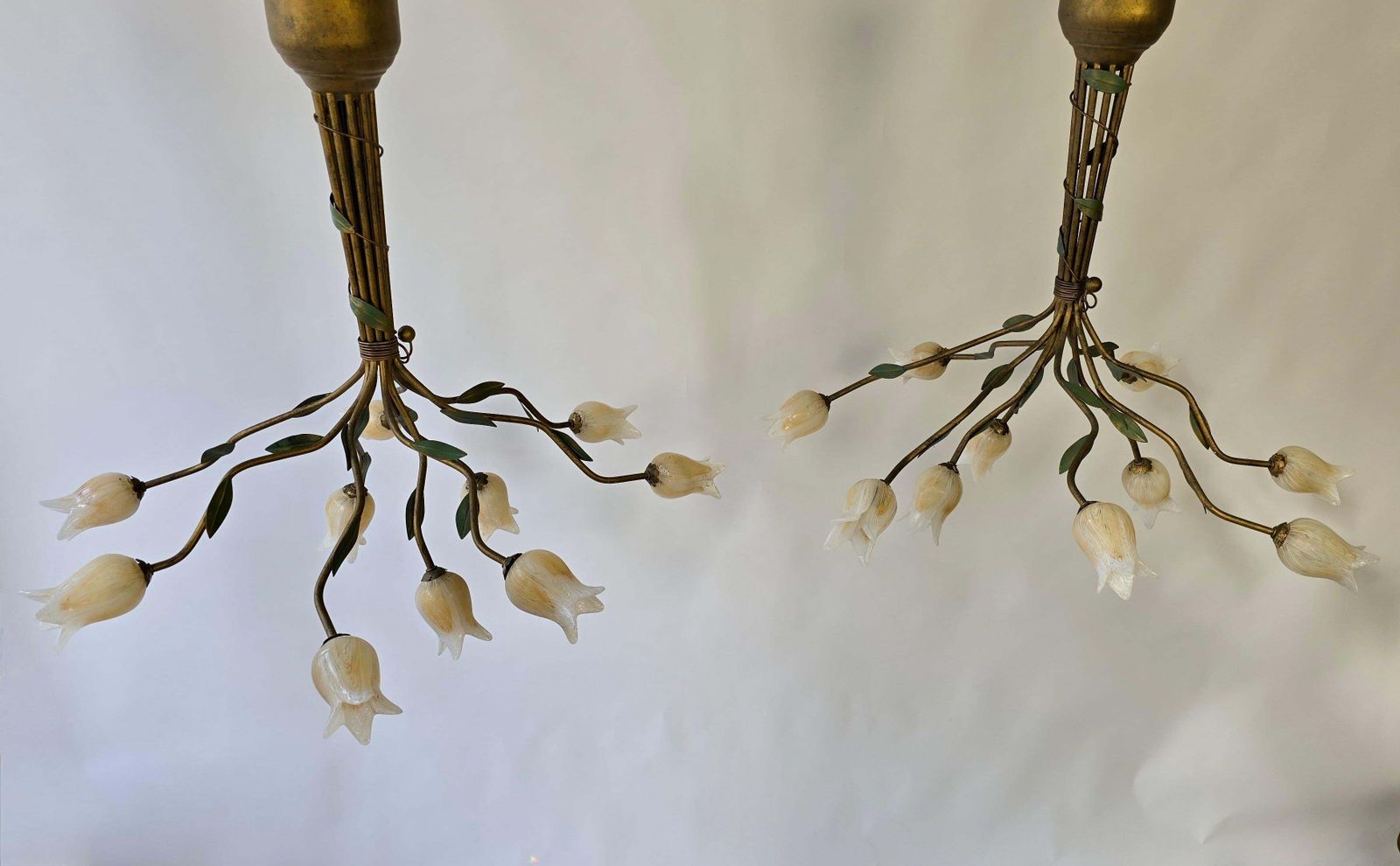 photo for sale Two  Chandelier Pendant Lamp In Florentine Style With Glass Tulips Design