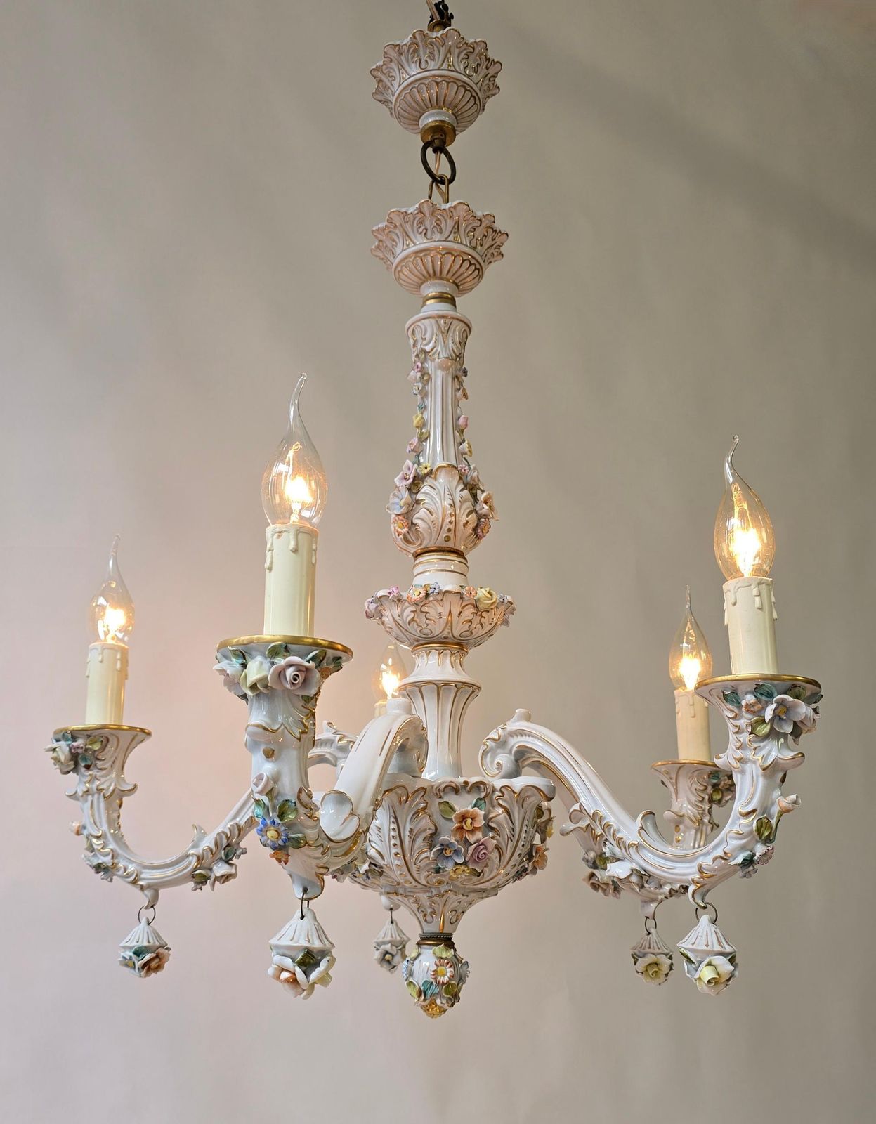 Italian Porcelain Chandelier With Hand Painted Floral Details photo Lighting