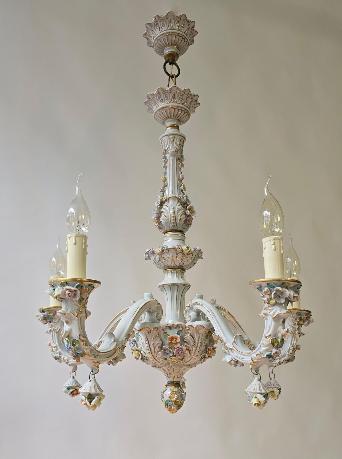 Italian Porcelain Chandelier With Hand Painted Floral Details photo 2745.0