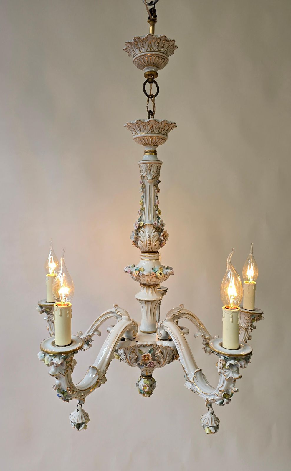 Italian Porcelain Chandelier With Hand Painted Floral Details photo vinterior
