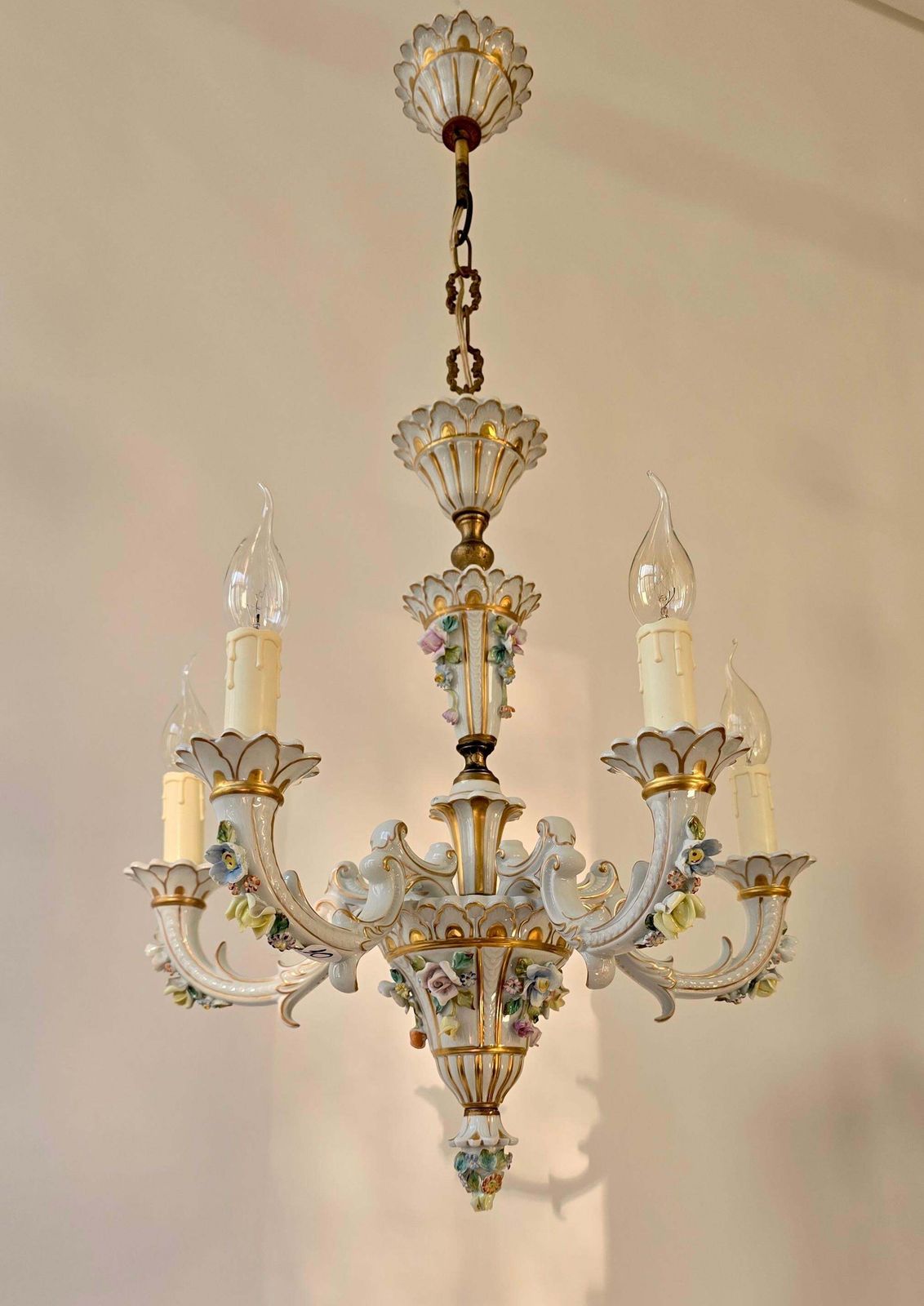 Baroque Porcelain Flower Chandelier Or Candelabra, Italy photo for sale