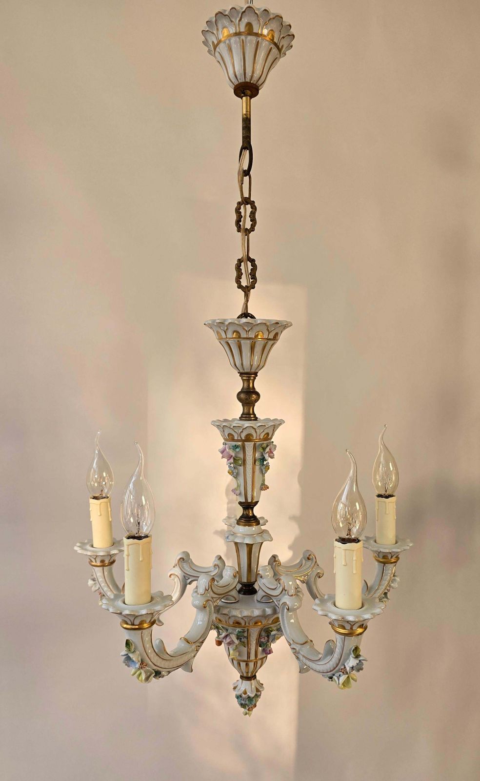 Baroque Porcelain Flower Chandelier Or Candelabra, Italy photo Lighting