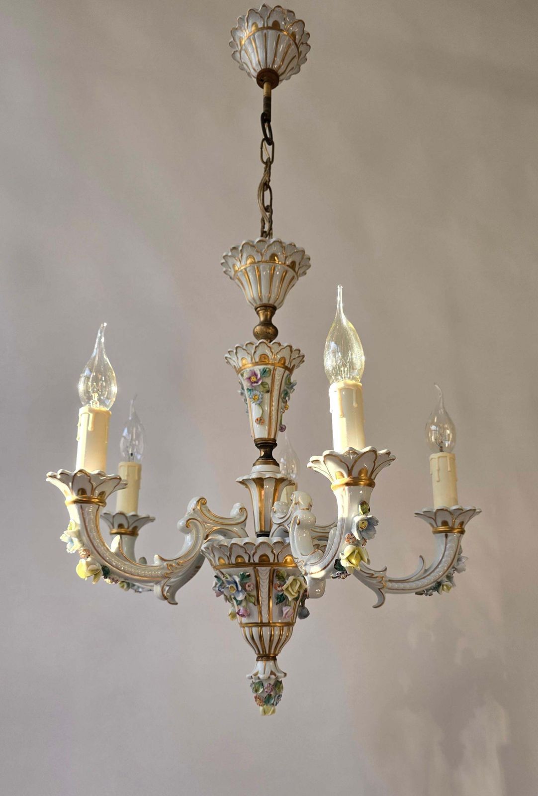 Baroque Porcelain Flower Chandelier Or Candelabra, Italy photo vinterior