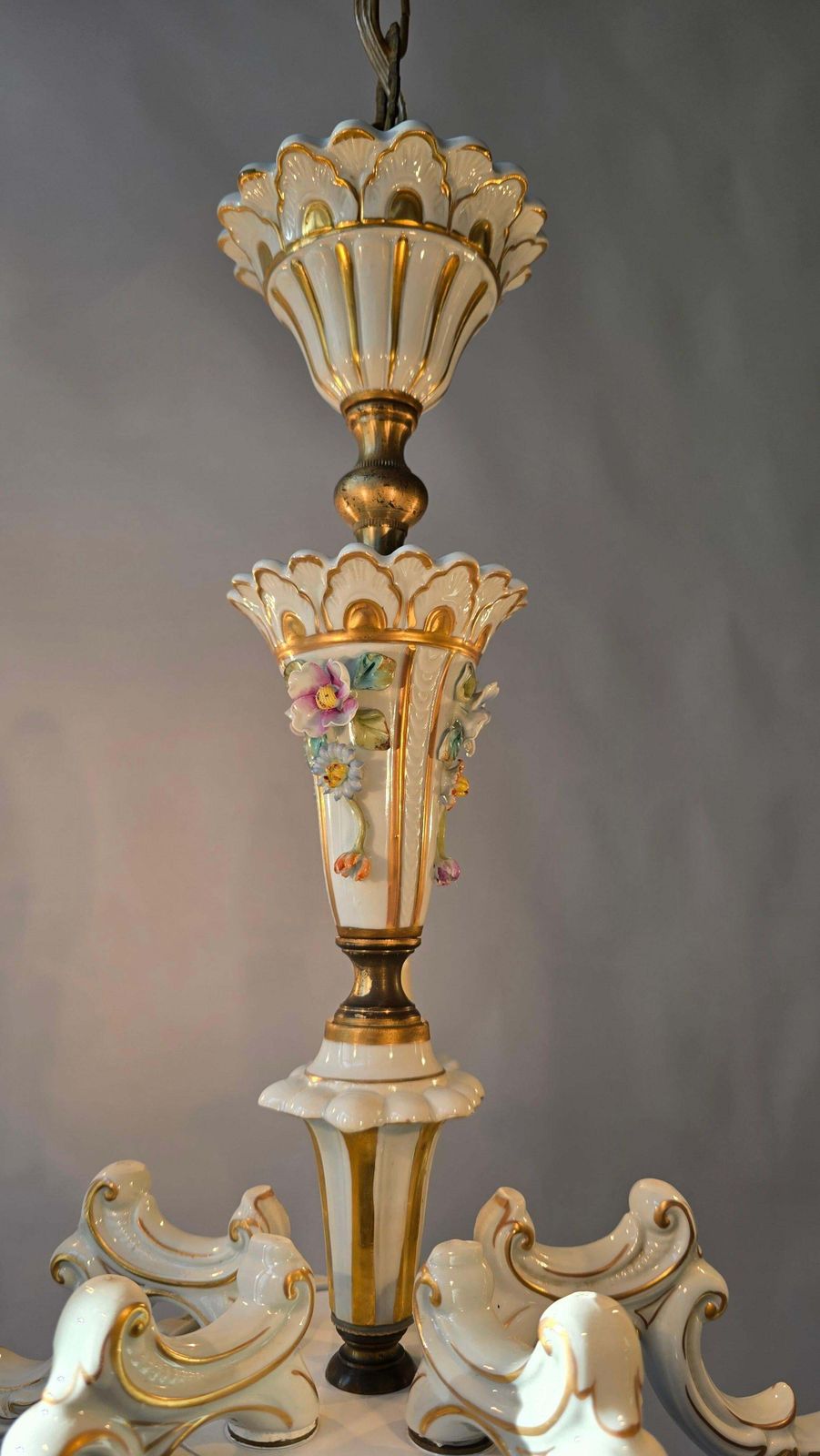photo vintage Baroque Porcelain Flower Chandelier Or Candelabra, Italy