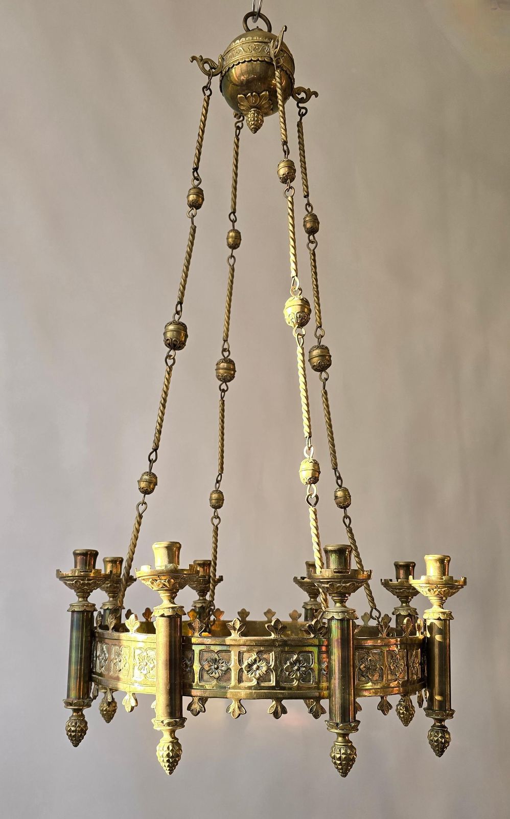 Gothic Revival Brass Church Sanctuary Lamp Candle Chandelier photo buy