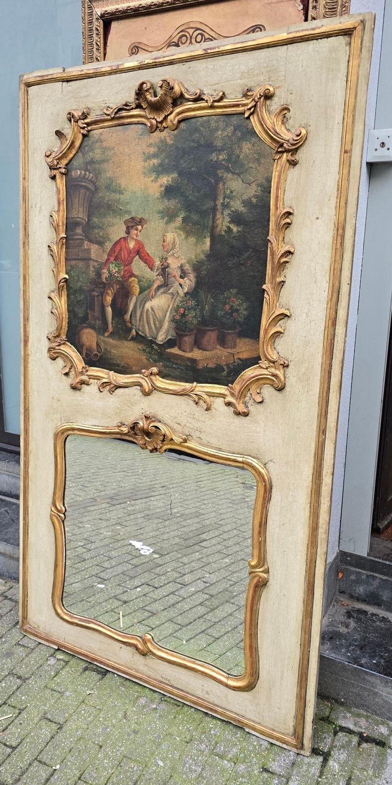 18th Century French Rococo Trumeau With Original Panel Painting photo vintage