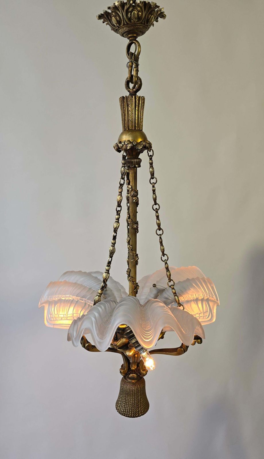 French Cherub And White Frosted Glass Chandelier photo buy