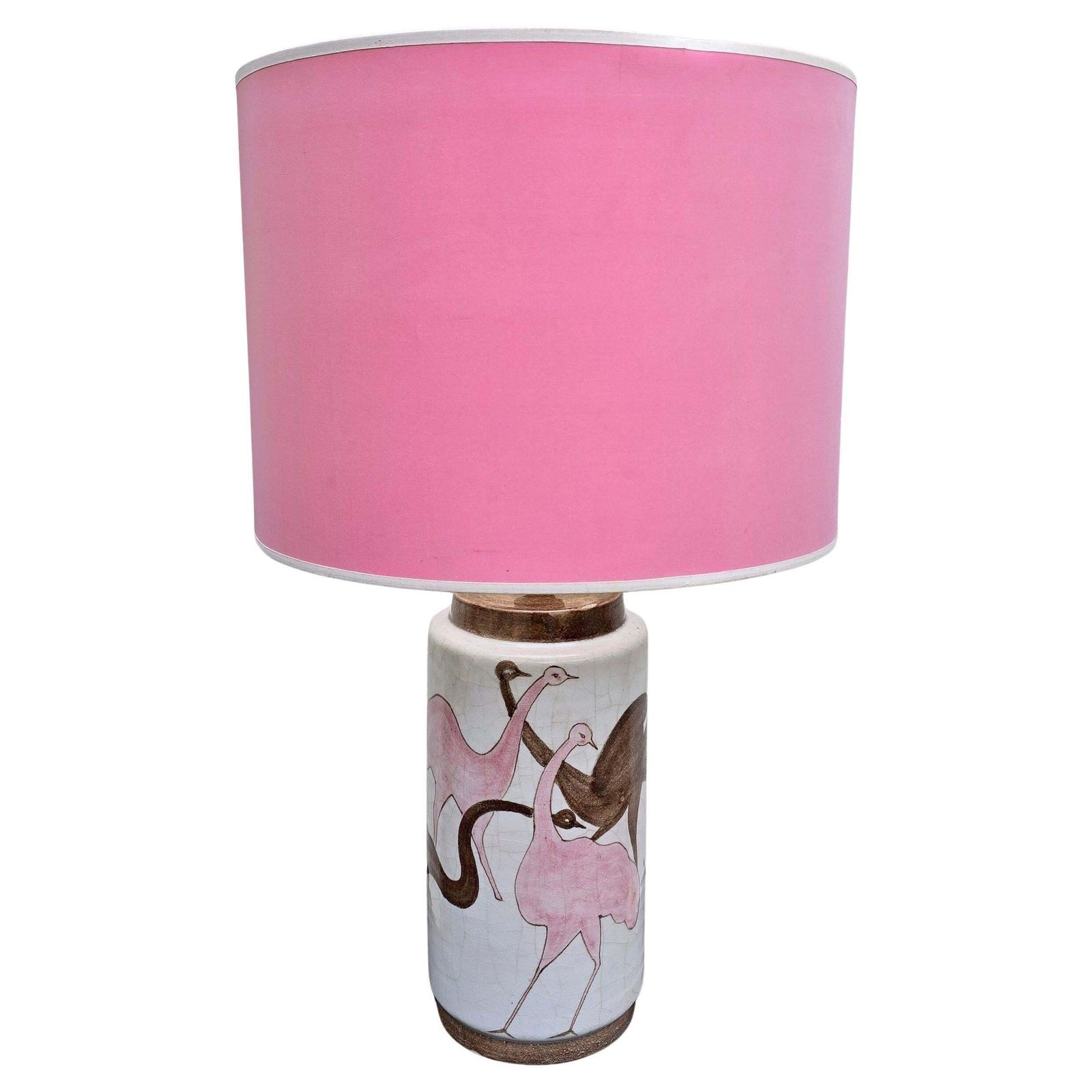 Italian Lamp Hand Painted Ceramic With Ostriches, Salerno