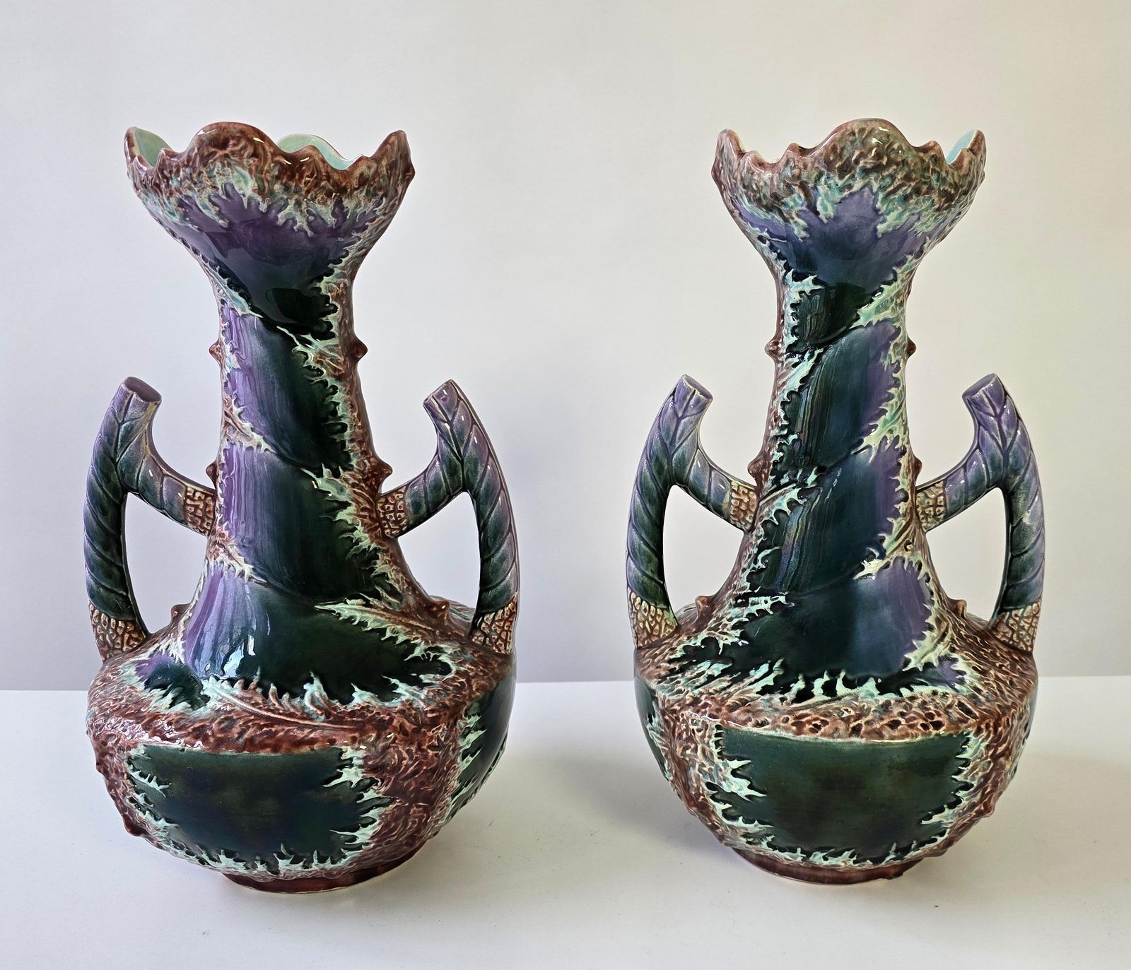Pair Of Unique Ceramic Vases Fat Lava Style With Art Nouveau/Art Deco Influence photo furniture