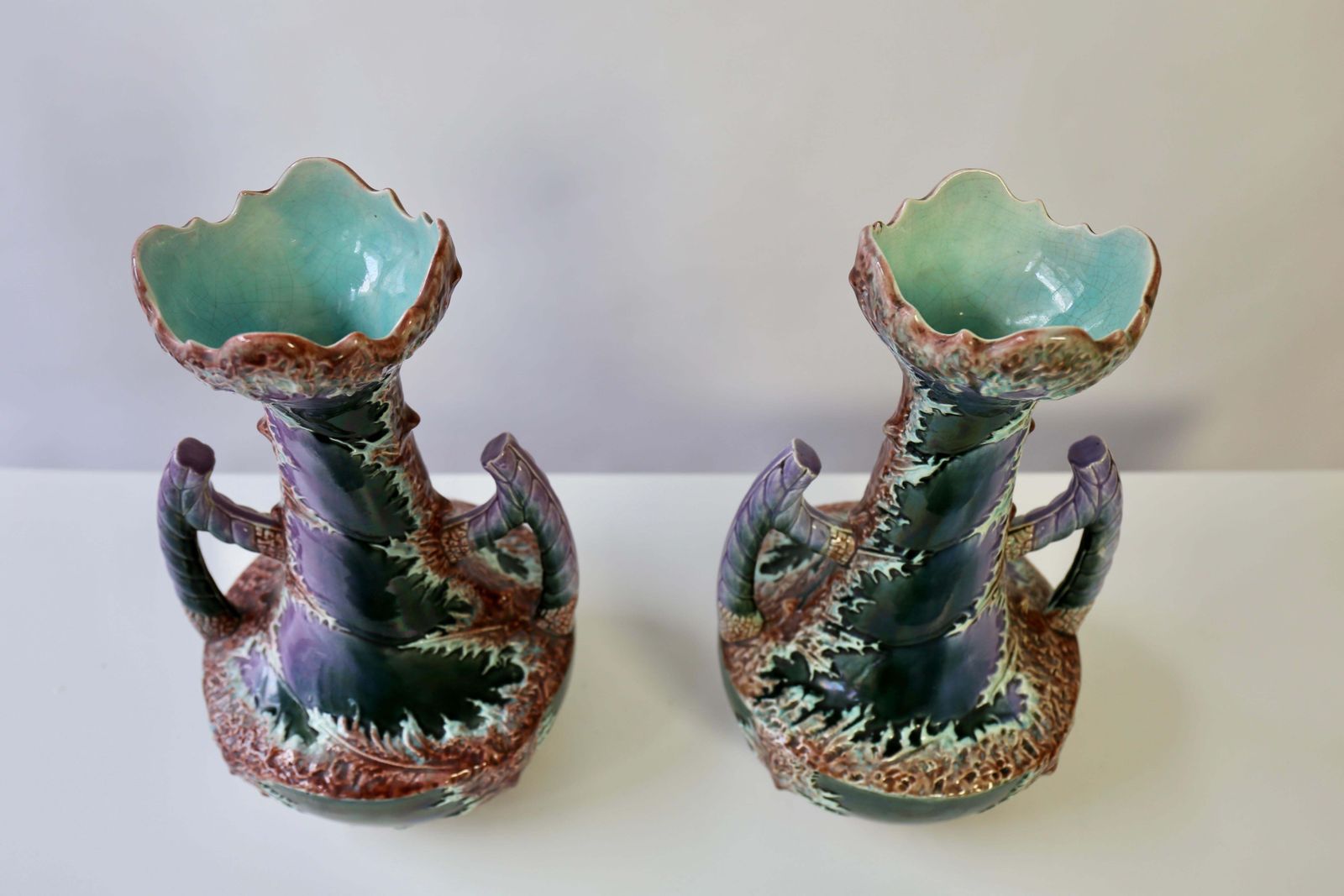 Pair Of Unique Ceramic Vases Fat Lava Style With Art Nouveau/Art Deco Influence photo vinterior