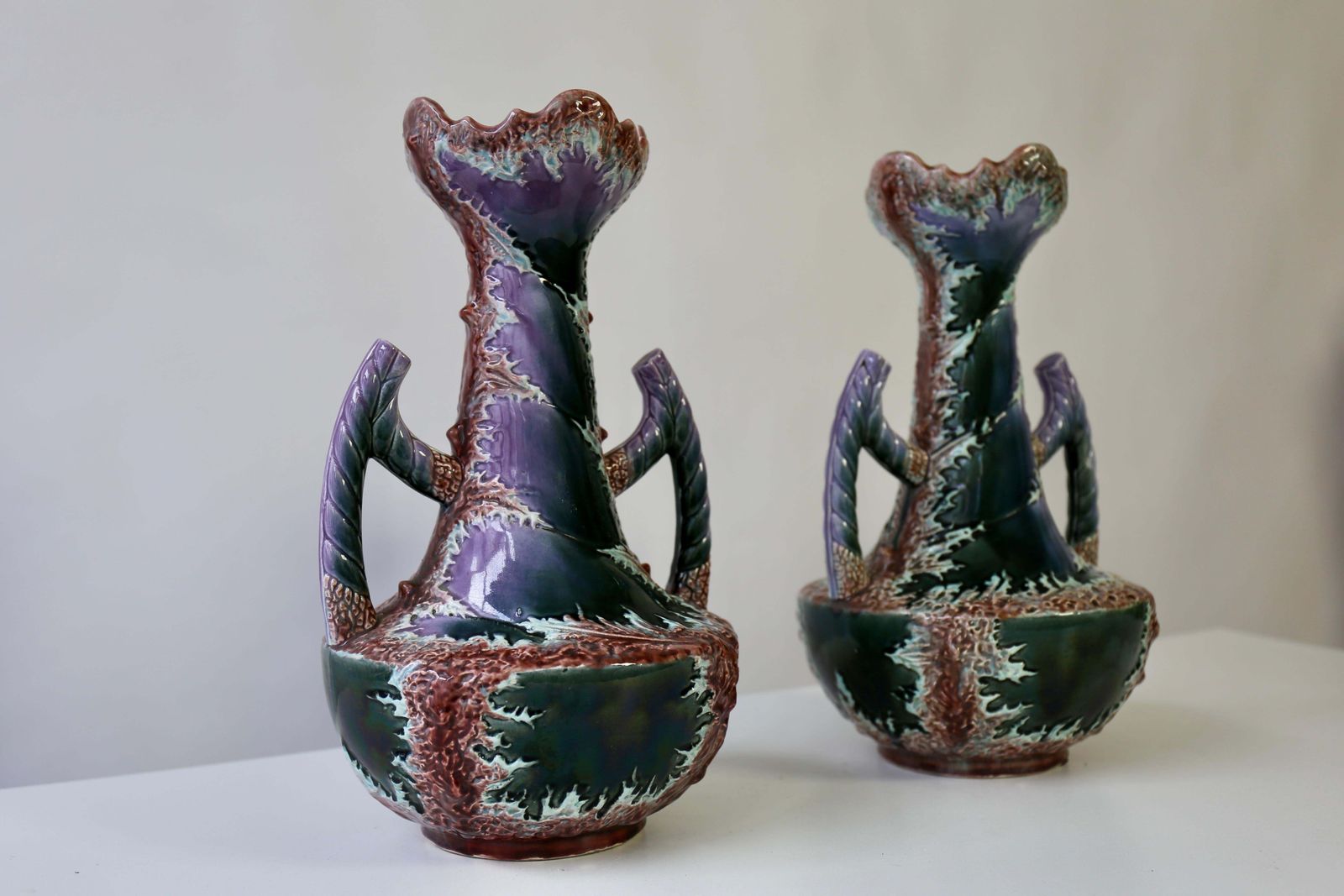 Pair Of Unique Ceramic Vases Fat Lava Style With Art Nouveau/Art Deco Influence photo buy