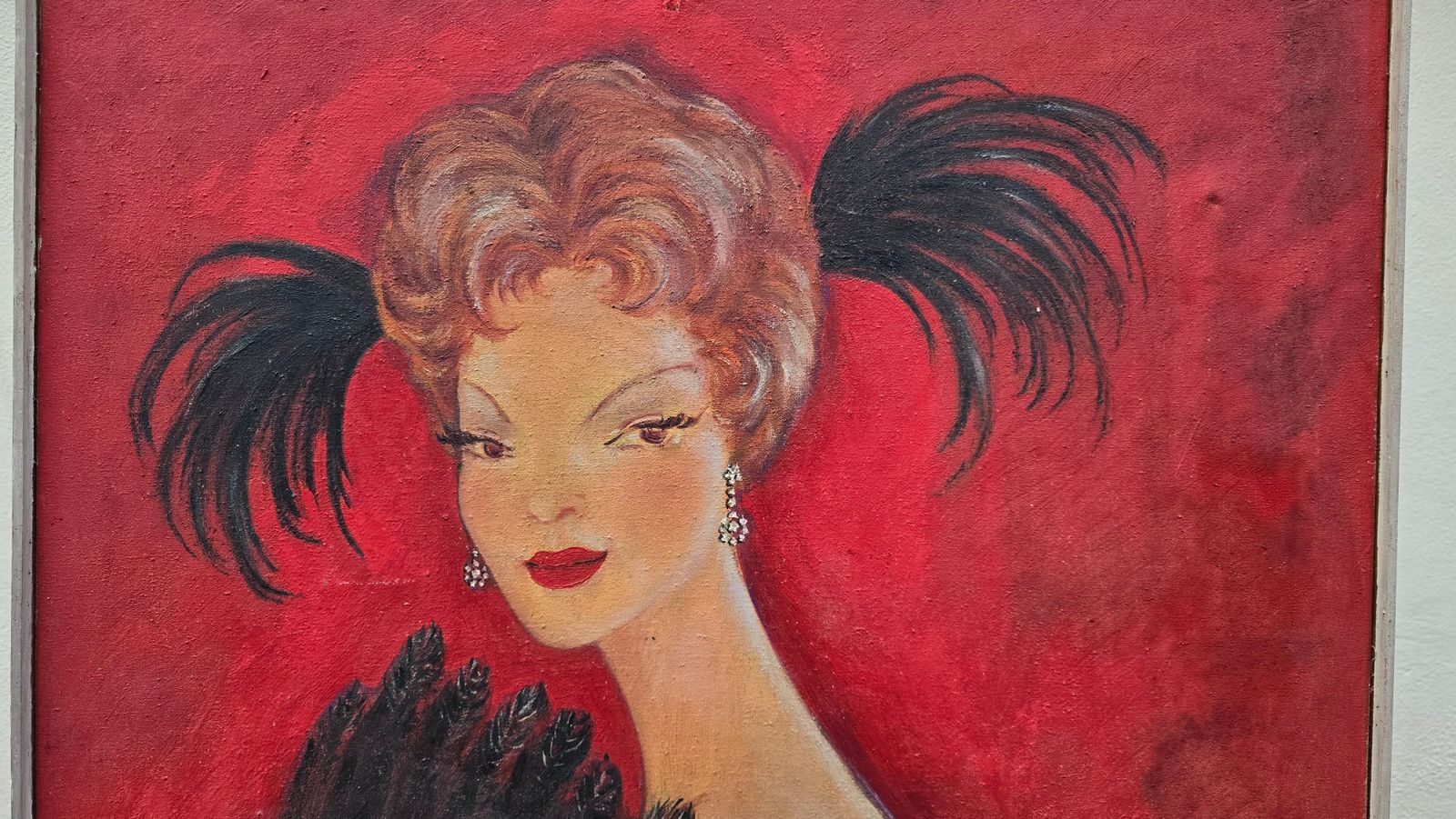 Mid Century Portrait Of A Lady With A Fan, 1958 photo vinterior