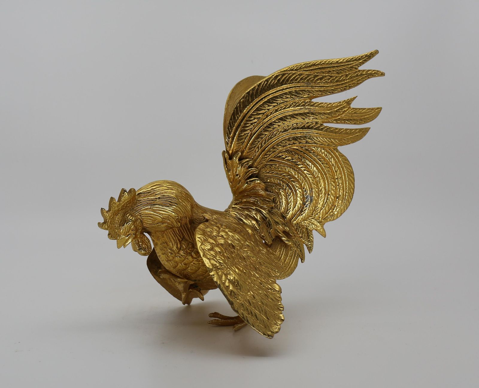Majestic Gilt Brass Rooster Sculpture Figure, Set 2, France, 1970s photo vintage